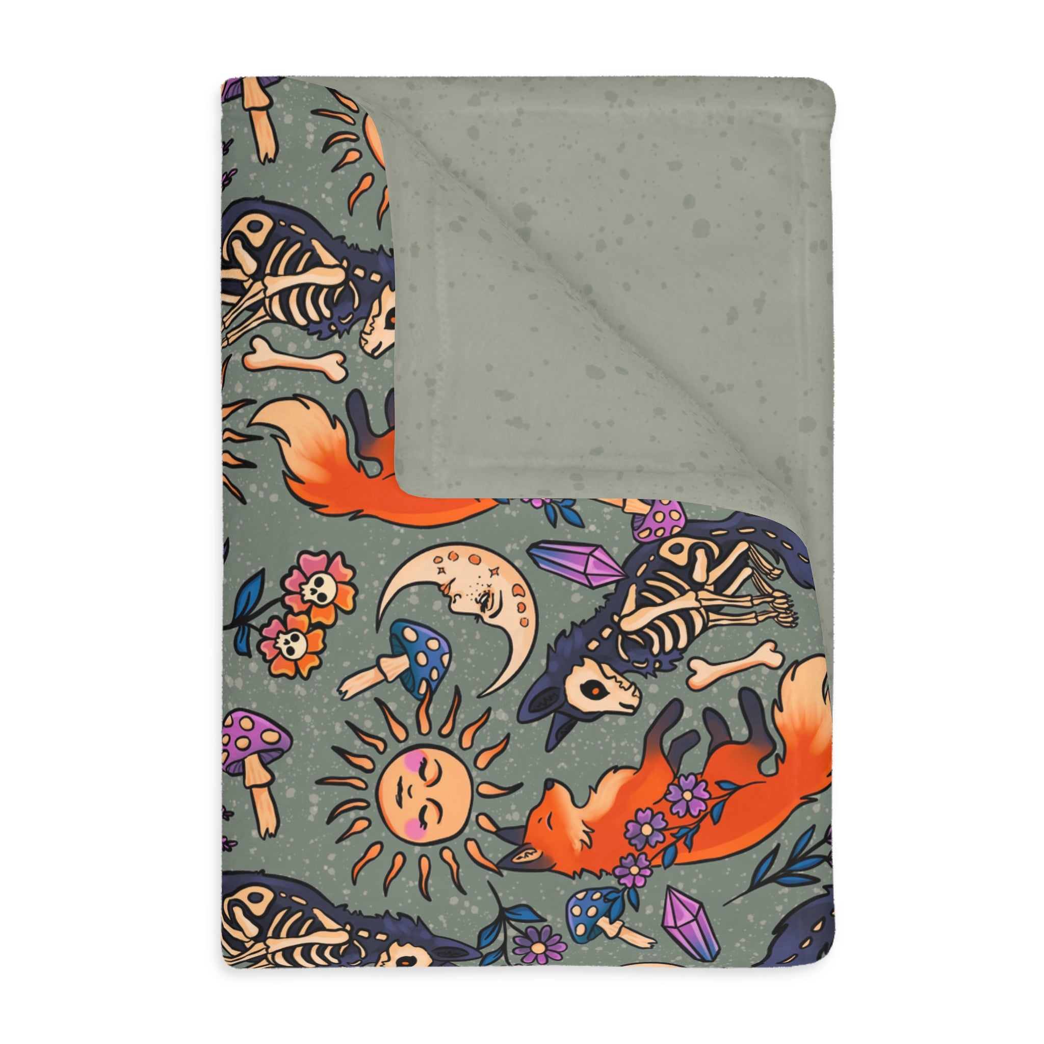 Fox Whimsy Blanket — Double Sided Reversible Velveteen Throw