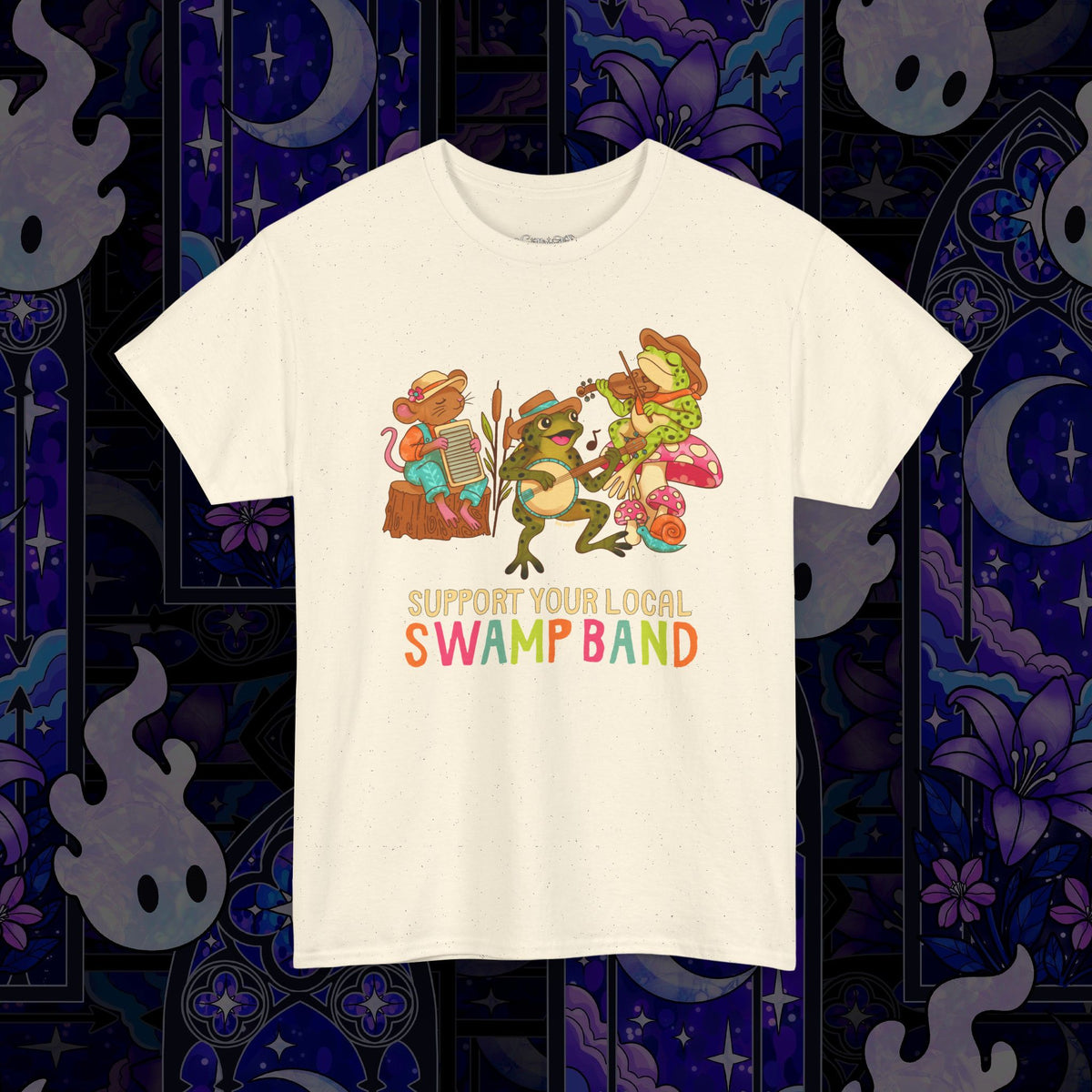 Support Your Local Swamp Band T-Shirt — Cute Frog & Mushroom Band Tee