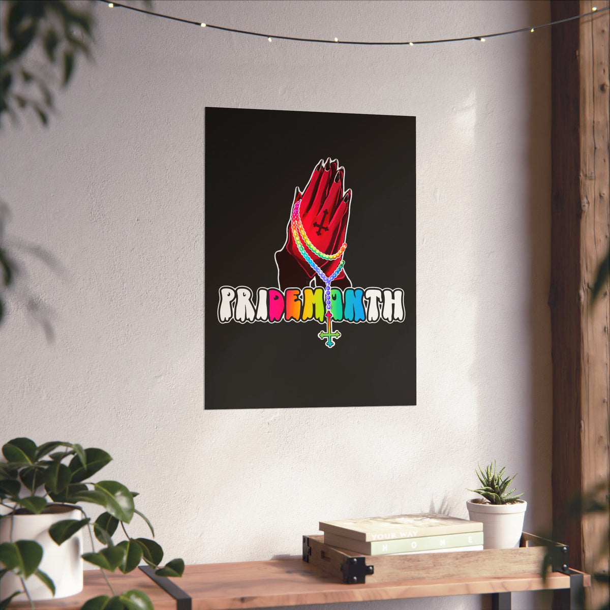 priDEMONth Poster — Rainbow 'Pride Month' Praying Hands Matte Vertical Poster