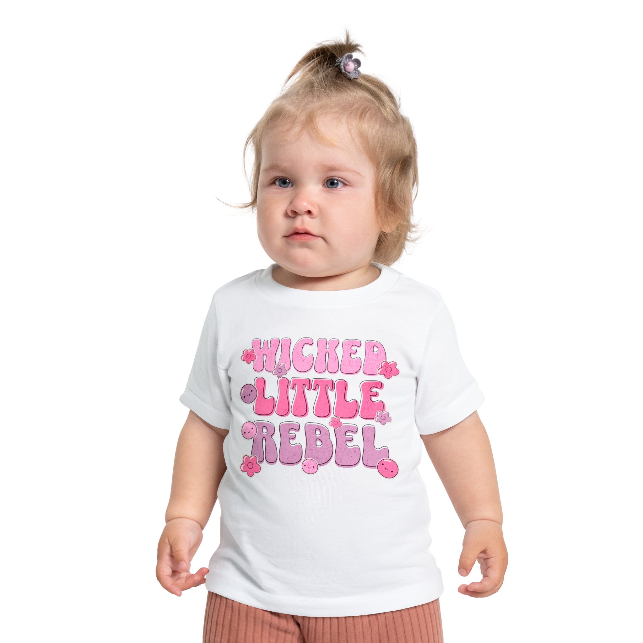 Baby T-Shirt — "Wicked Little Rebel" Pink Cute Graphic