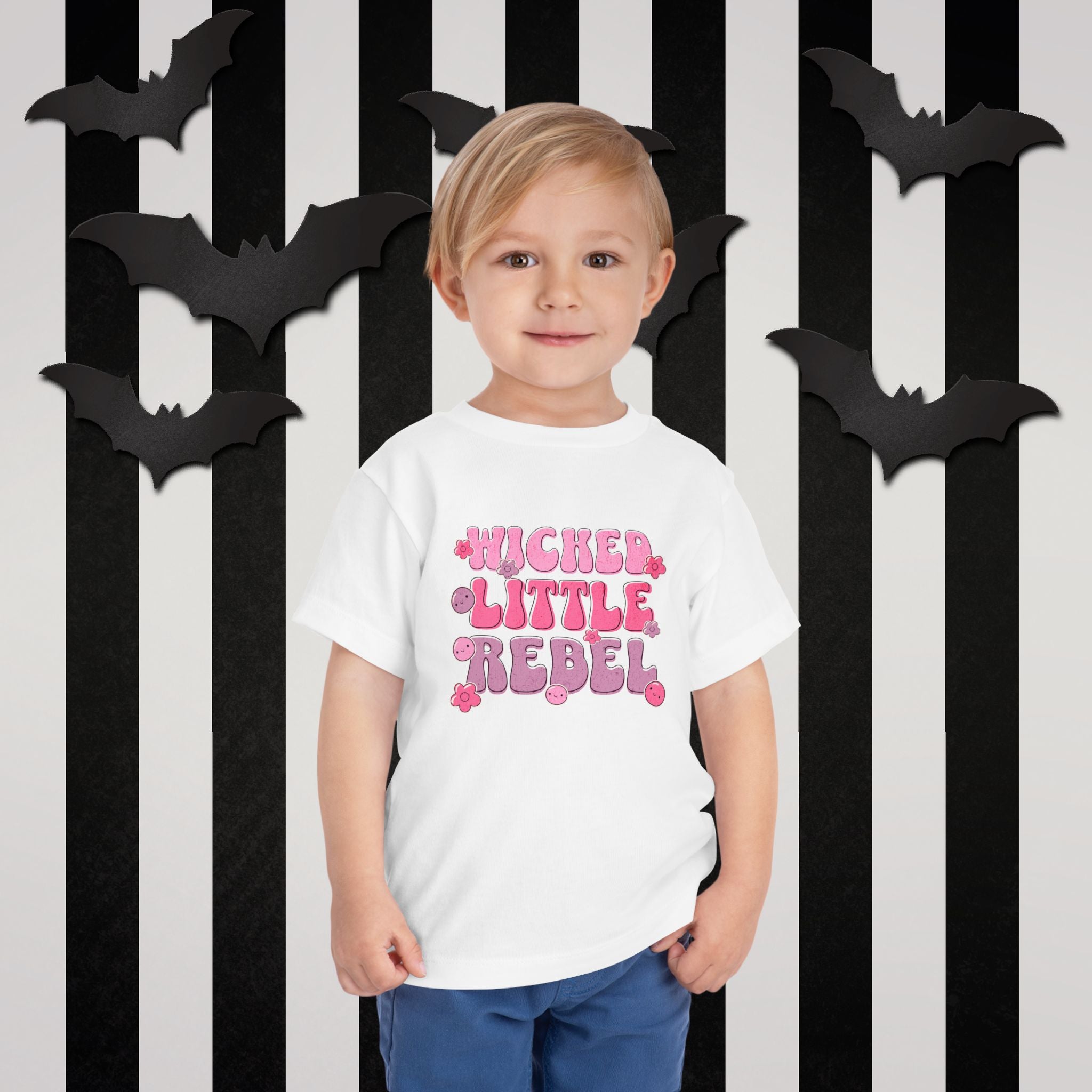 Toddler Tee - "Wicked Little Rebel" Pink Bubble Letter Shirt
