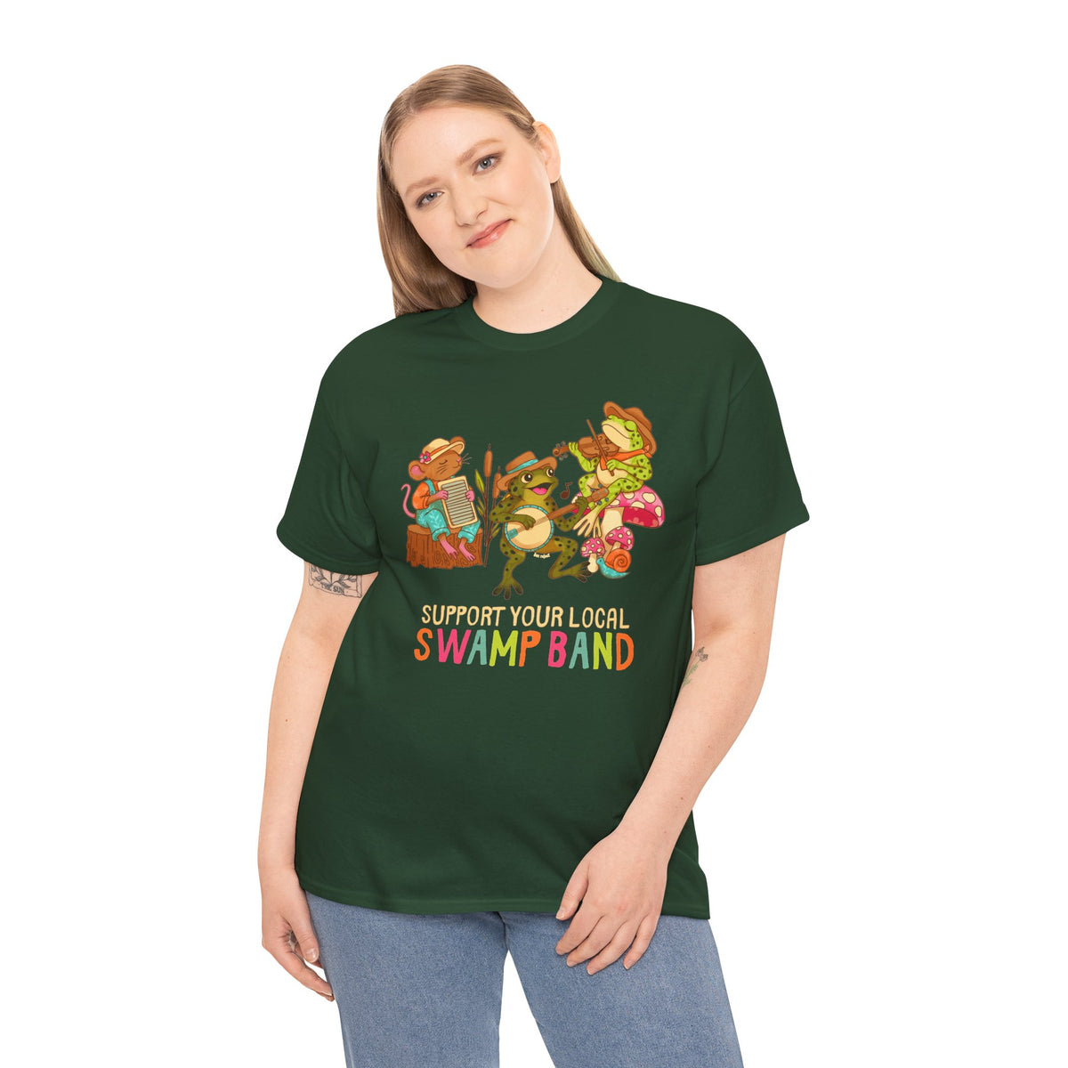 Support Your Local Swamp Band T-Shirt — Cute Frog & Mushroom Band Tee