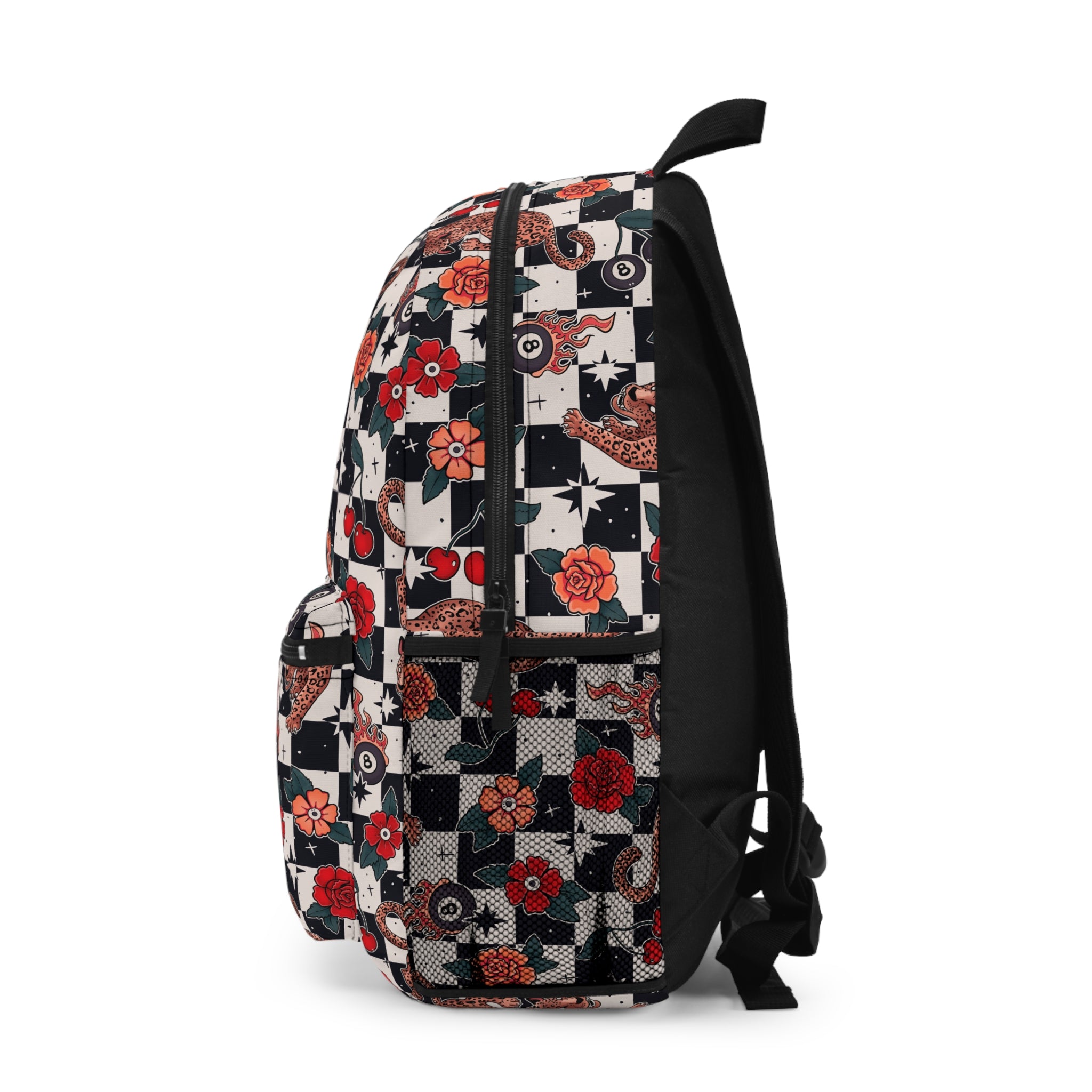 Leopard Trad Tattoo Backpack – Floral Checkerboard Daypack