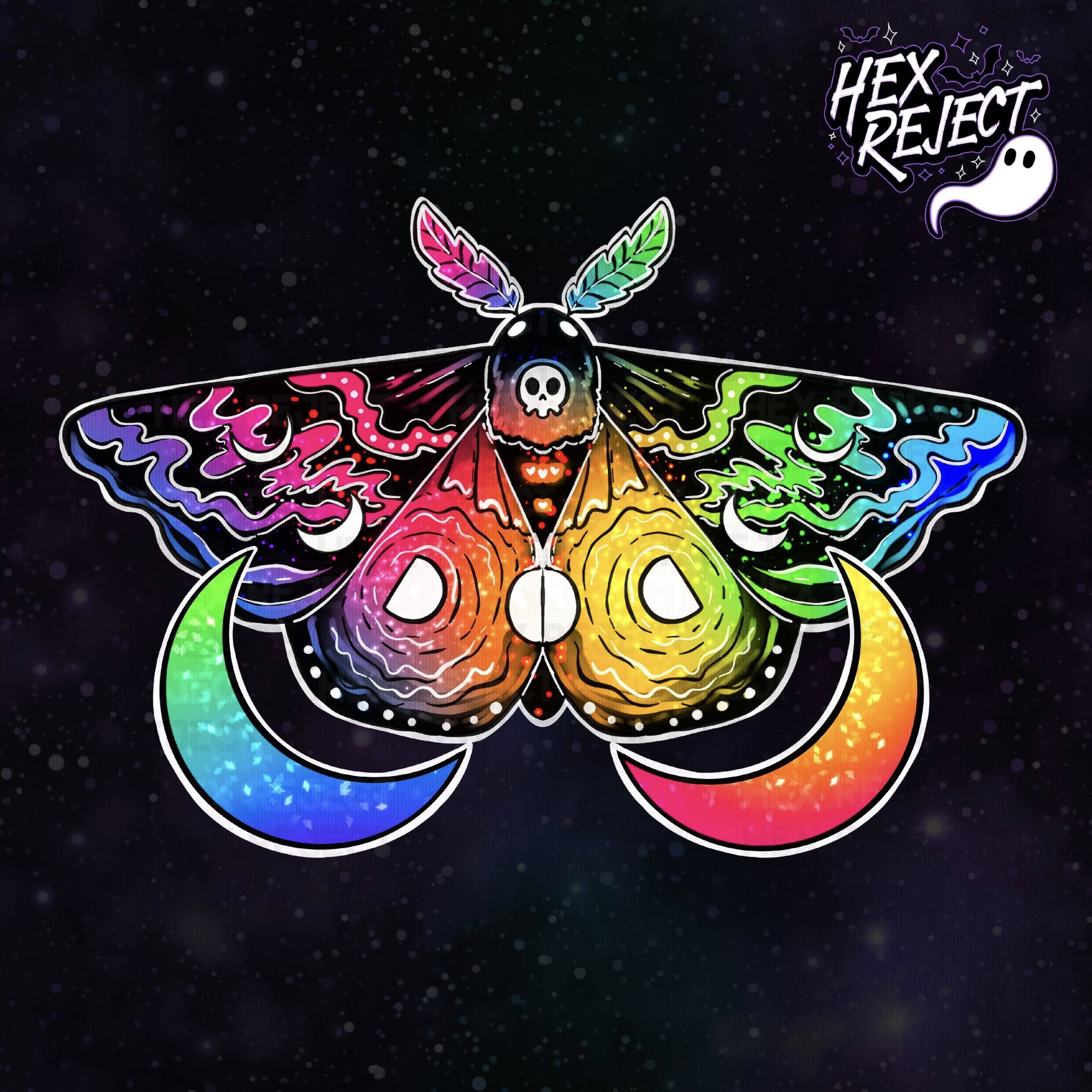 Rainbow Goth Moth Revamp - Seamless & PNG files - Hexmas Advent Calendar - Day 4