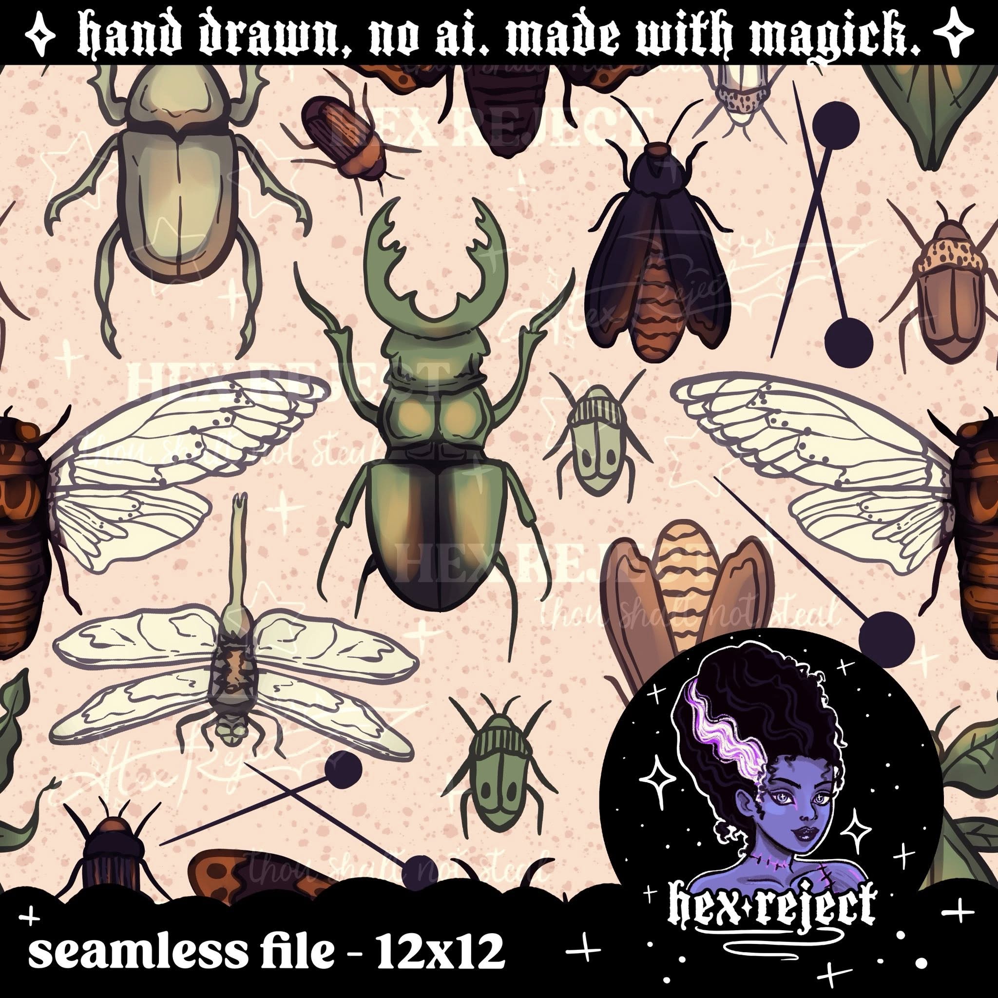 Insects Revamp - Seamless & PNG files - Hexmas Advent Calendar - Day 15