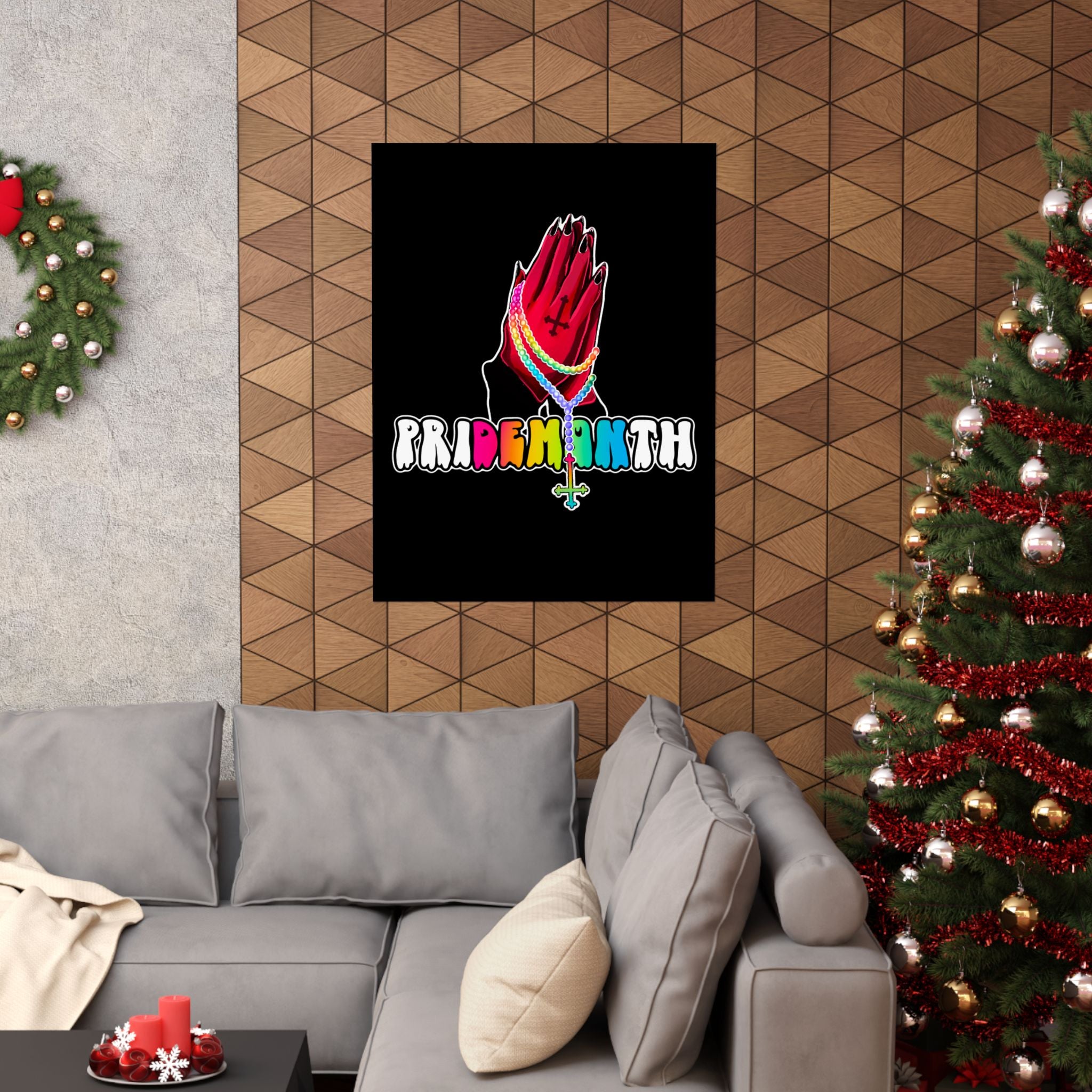 priDEMONth Poster — Rainbow 'Pride Month' Praying Hands Matte Vertical Poster
