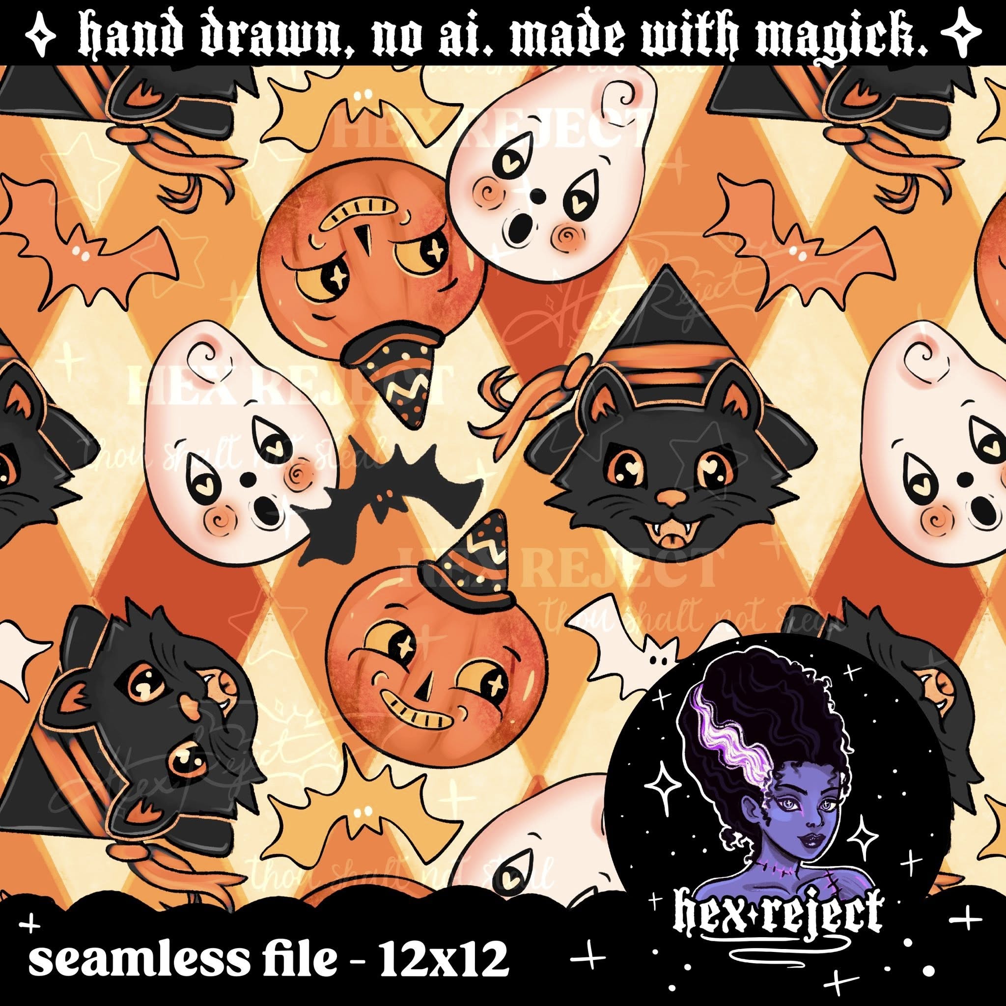 Vintage Hallow V-Day - Seamless & PNG files - Hexmas Advent Calendar - Day 14