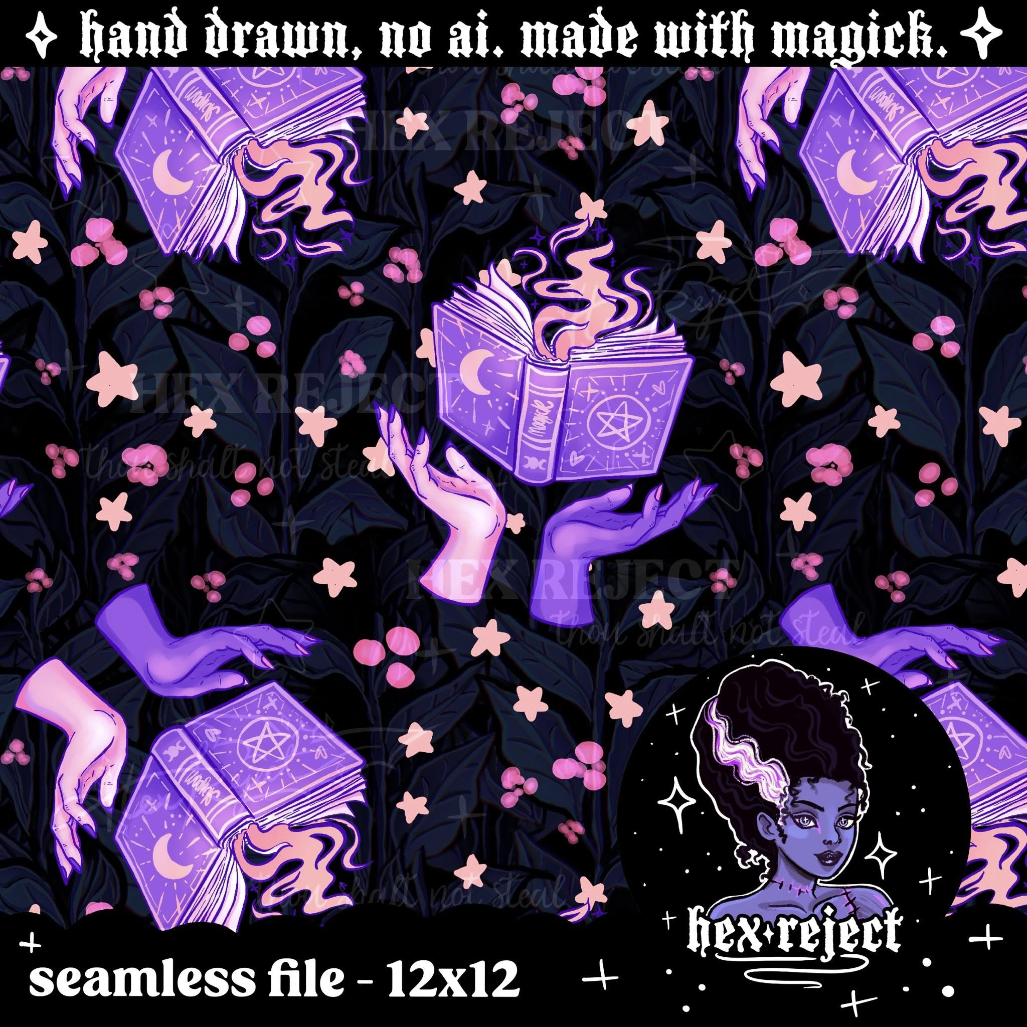 Witchy Bookish - Seamless & PNG files - Hexmas Advent Calendar - Day 18