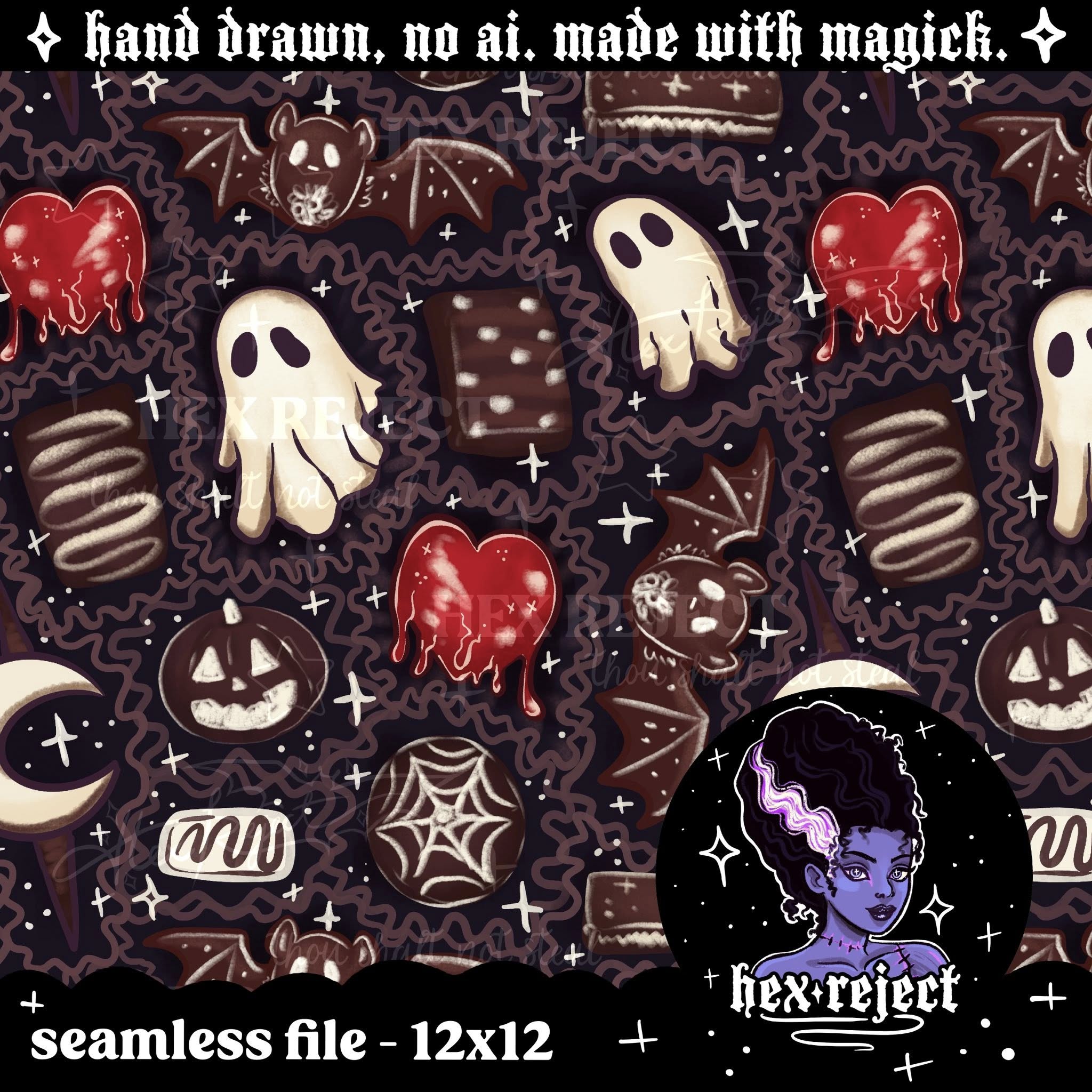 Spooky Chocolates - Seamless & PNG files - Hexmas Advent Calendar - Day 21
