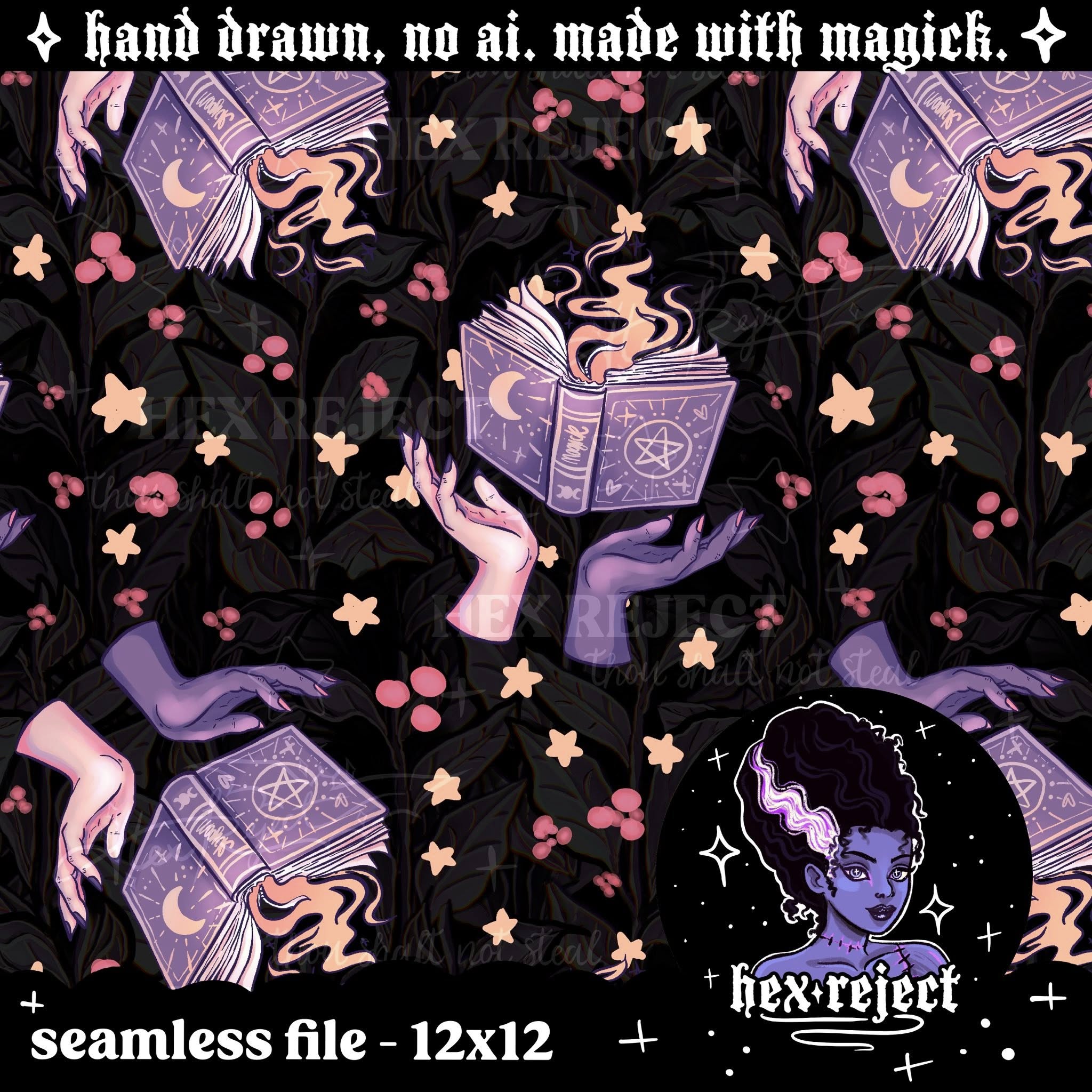 Witchy Bookish - Seamless & PNG files - Hexmas Advent Calendar - Day 18