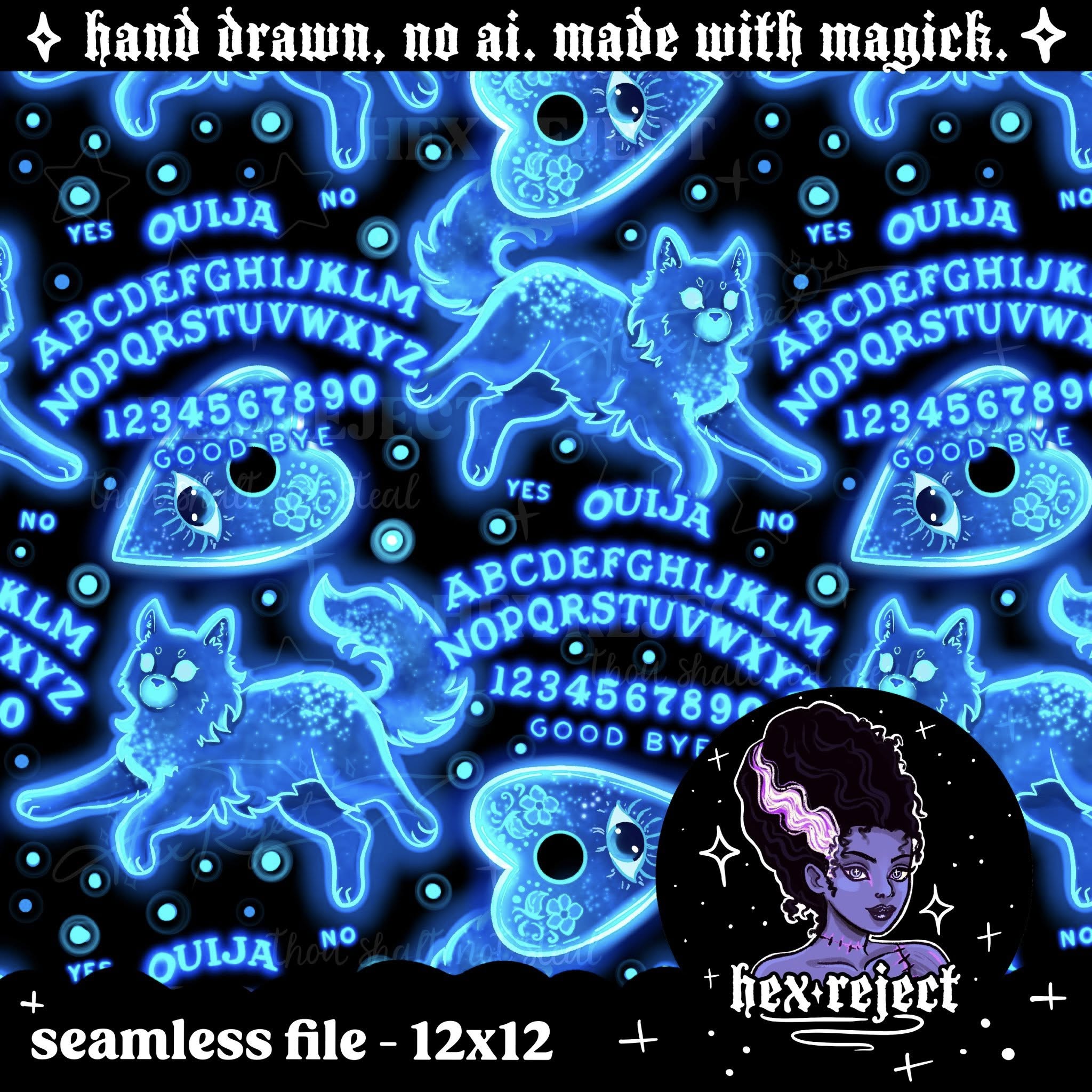 Goodbye Cat Ouija - Seamless & PNG files - Hexmas Advent Calendar - Day 20
