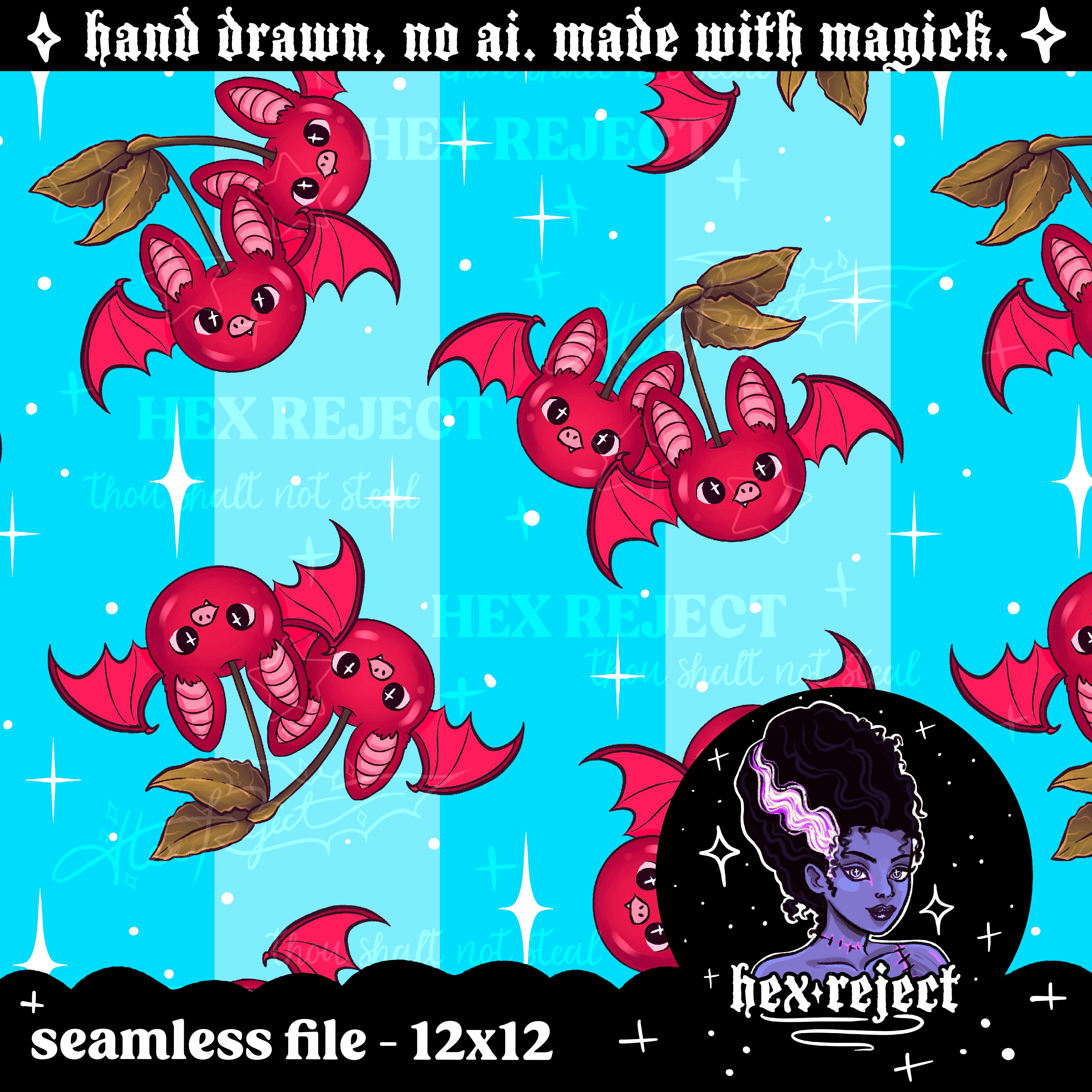 Cherry Fruit Bats - Revamp - Seamless & PNG files - Hextober 2025