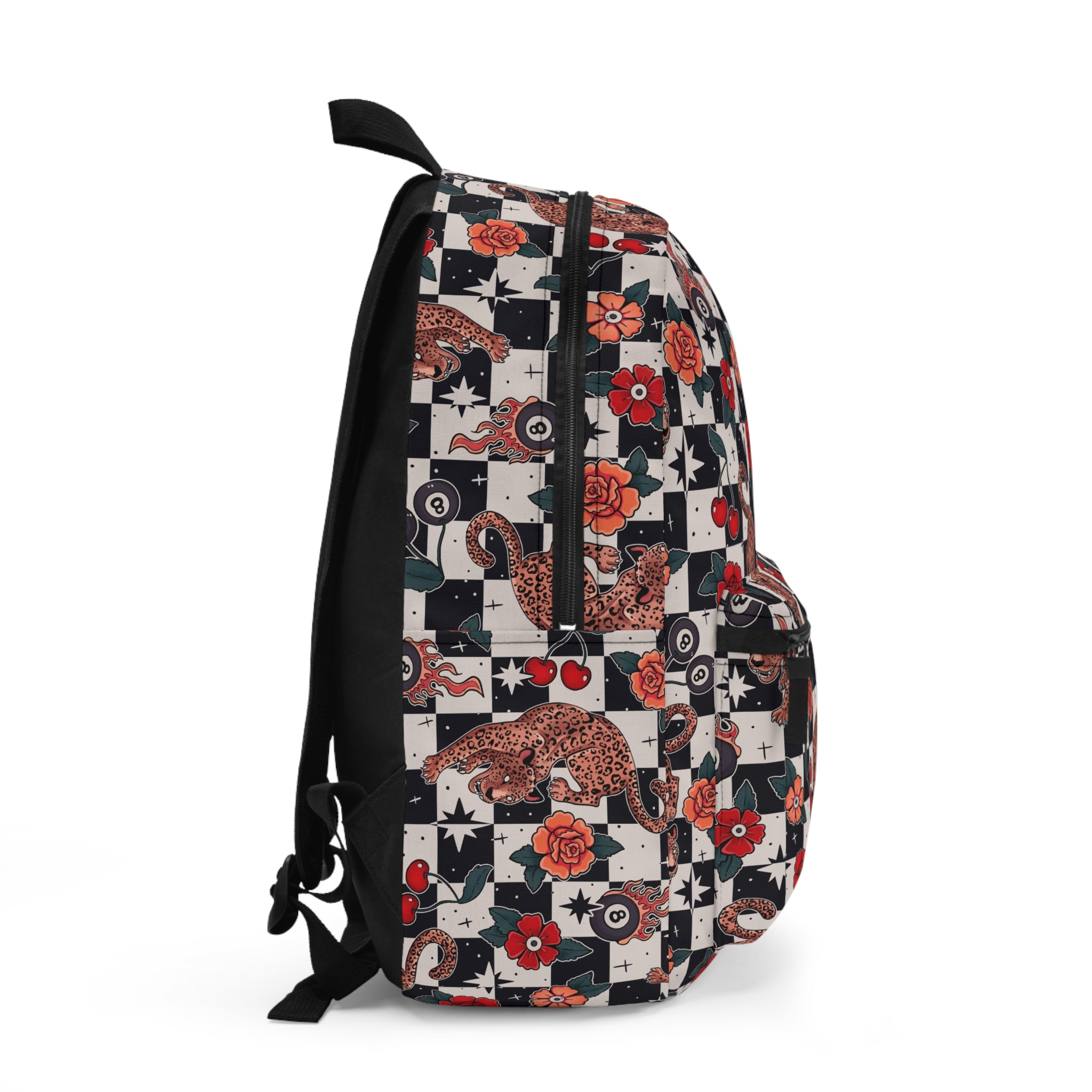 Leopard Trad Tattoo Backpack – Floral Checkerboard Daypack