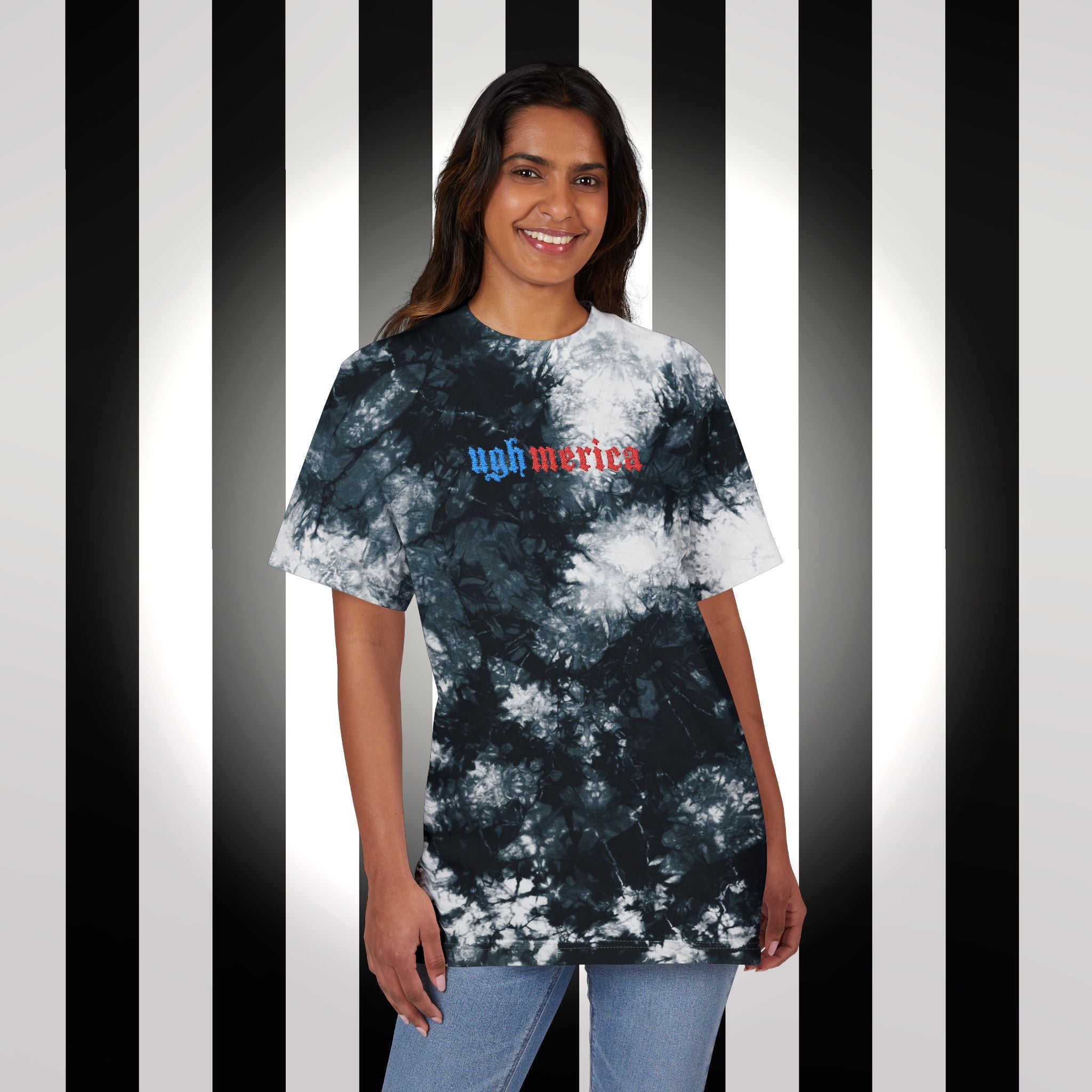 Ughmerica Oversized Tie-Dye T-Shirt — Embroidered anti-fourth of July, FDT Black & White Grunge