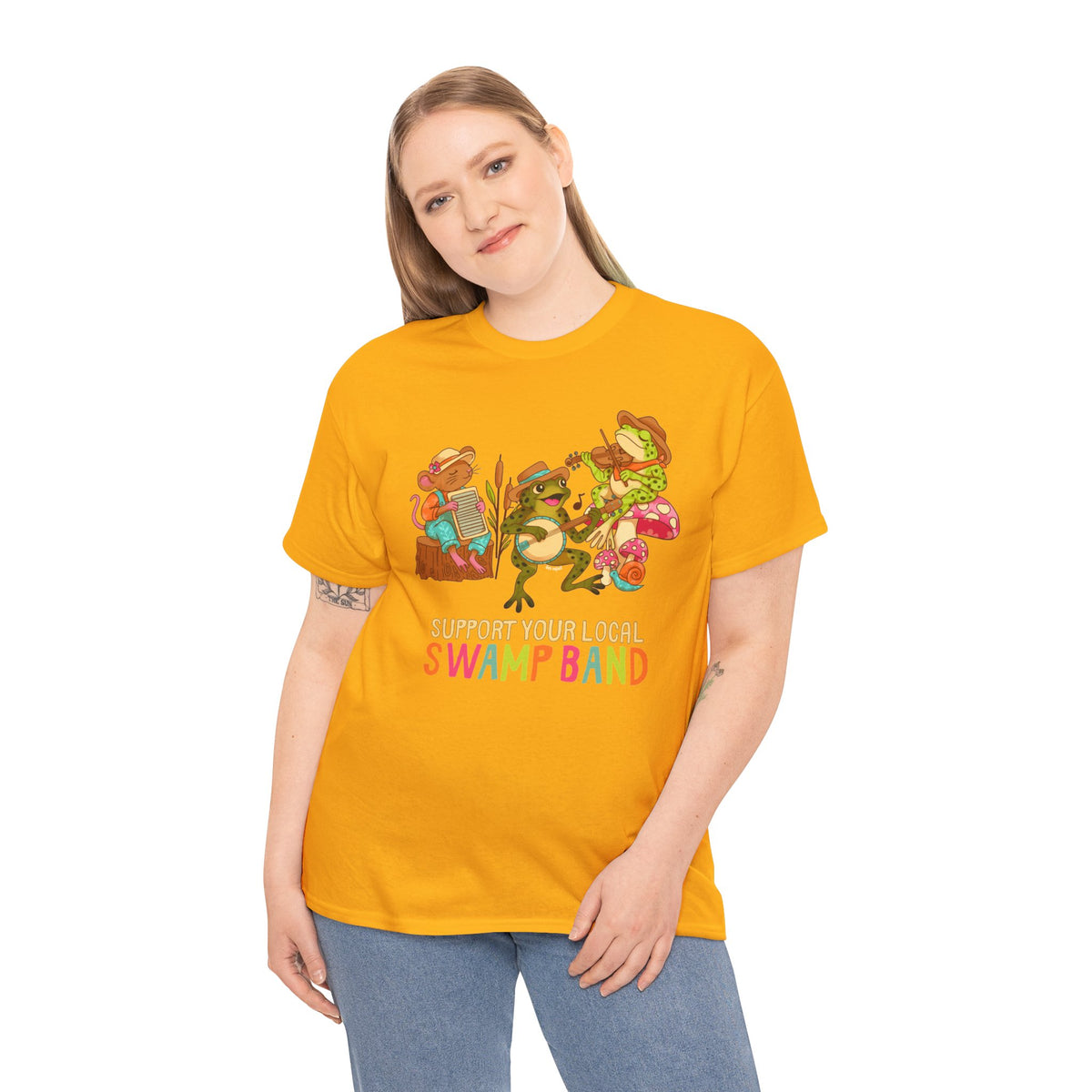 Support Your Local Swamp Band T-Shirt — Cute Frog & Mushroom Band Tee