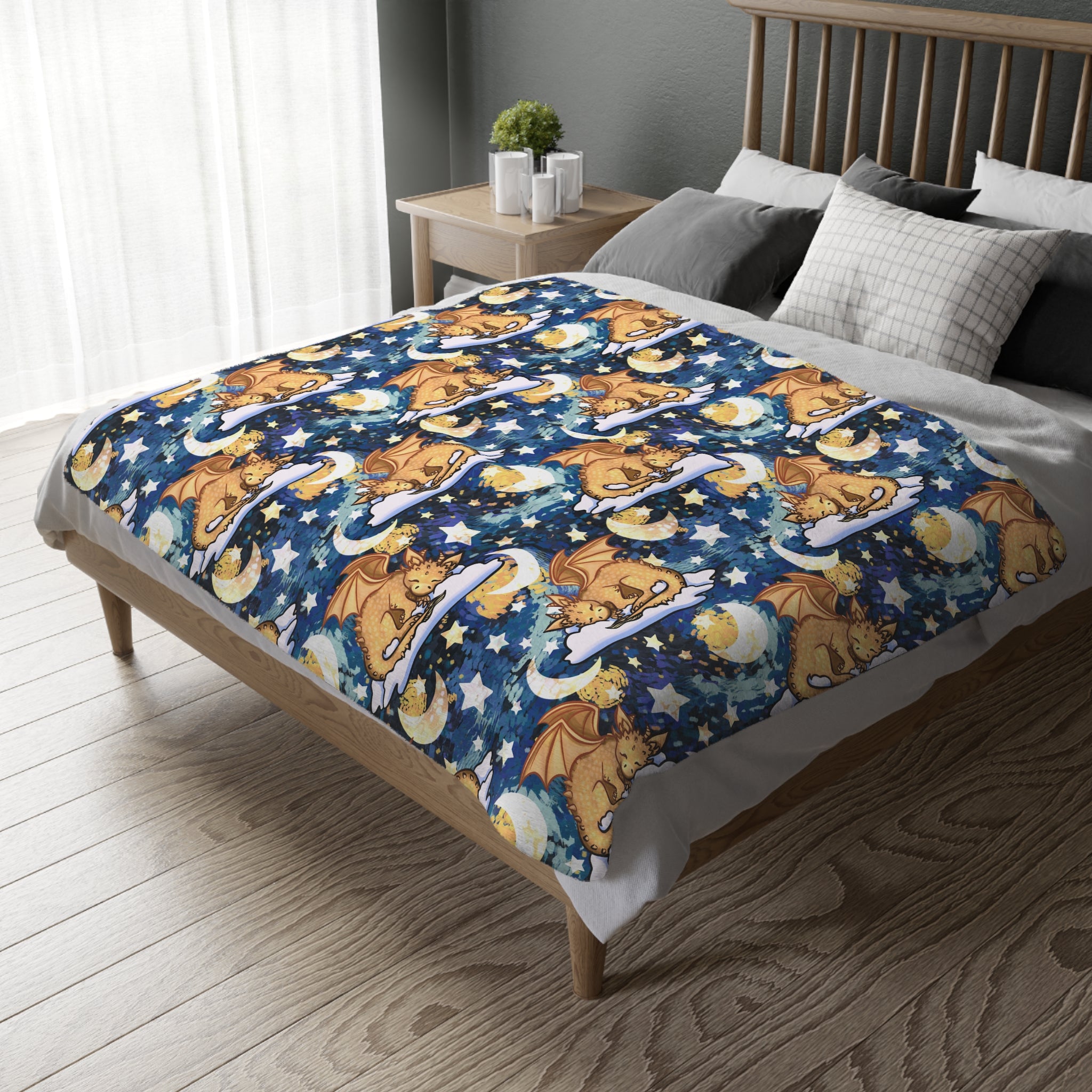 Sleepy Dragon Blanket — Double Sided Reversible Velveteen Throw