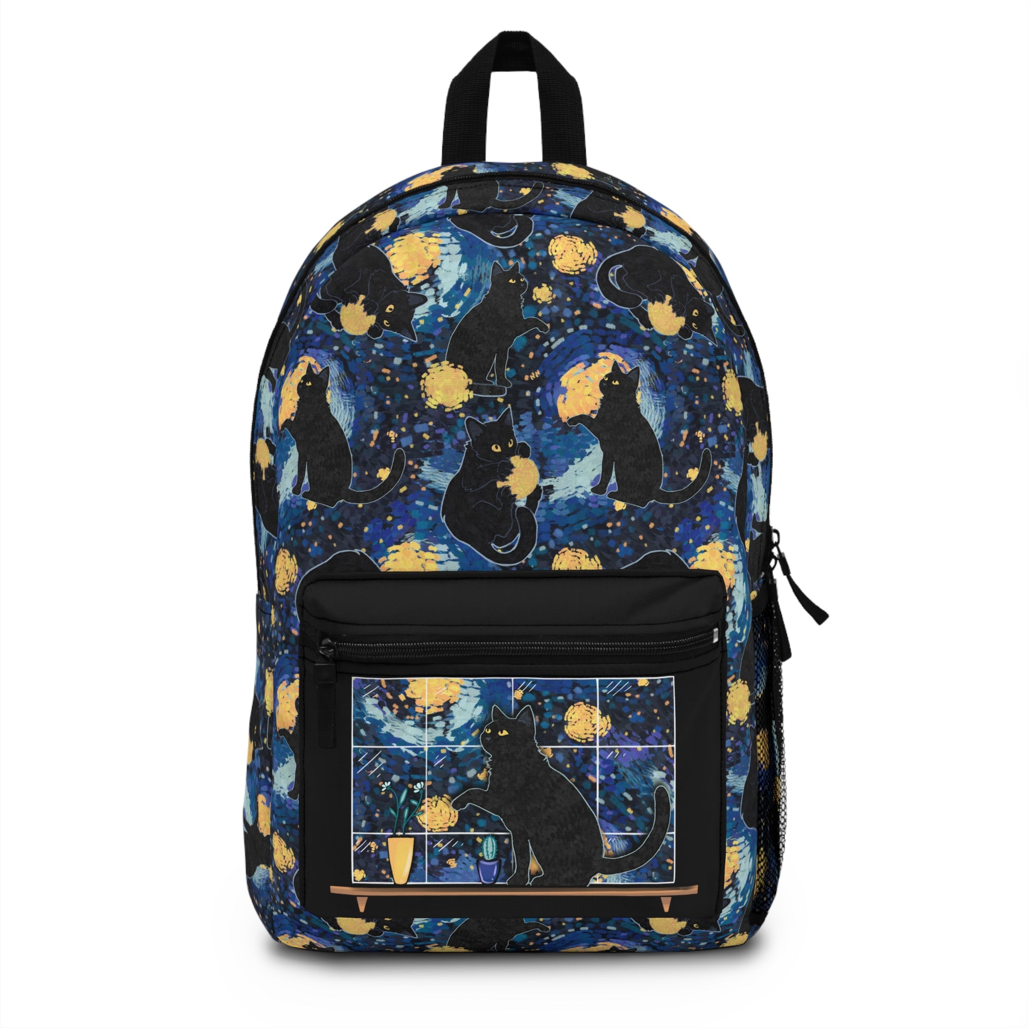Meowy Night - Starry Night Cats Backpack – Whimsical Galaxy Cat Print School & Travel Bag