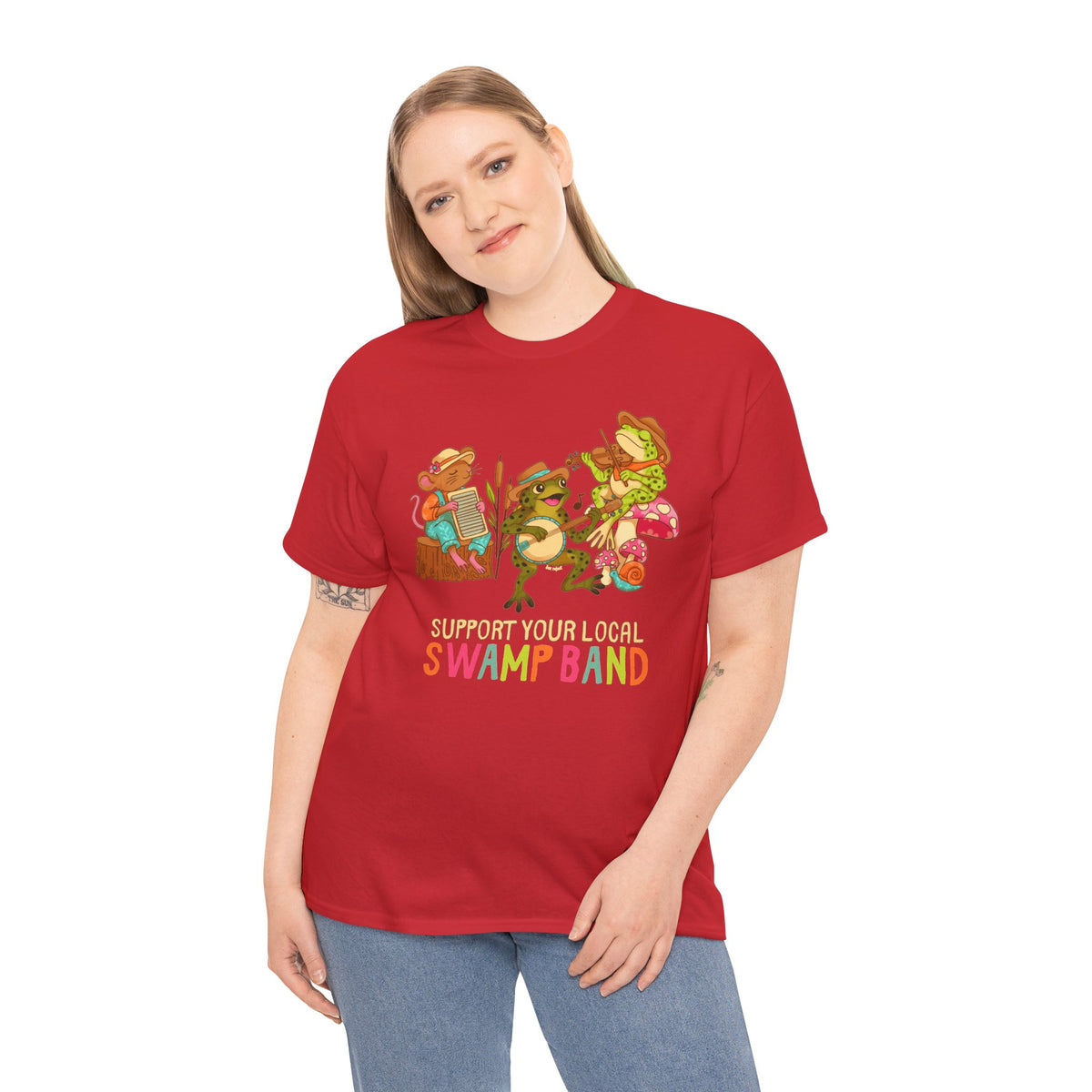 Support Your Local Swamp Band T-Shirt — Cute Frog & Mushroom Band Tee