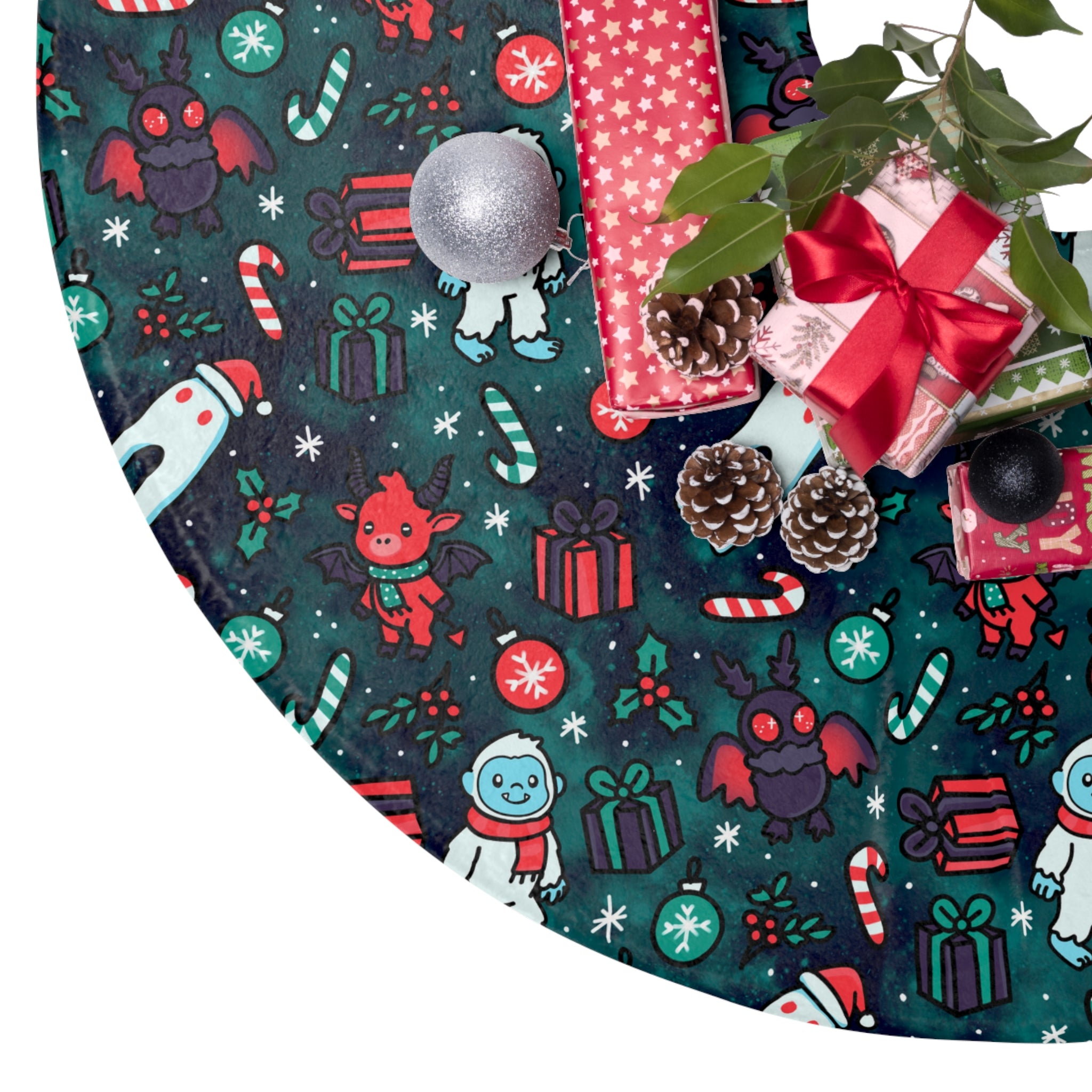 Merry Cryptid Tree Skirt, Festive Holiday Decor, Cute Santa & Friends Design, Family Christmas Traditions, Unique Gift Idea