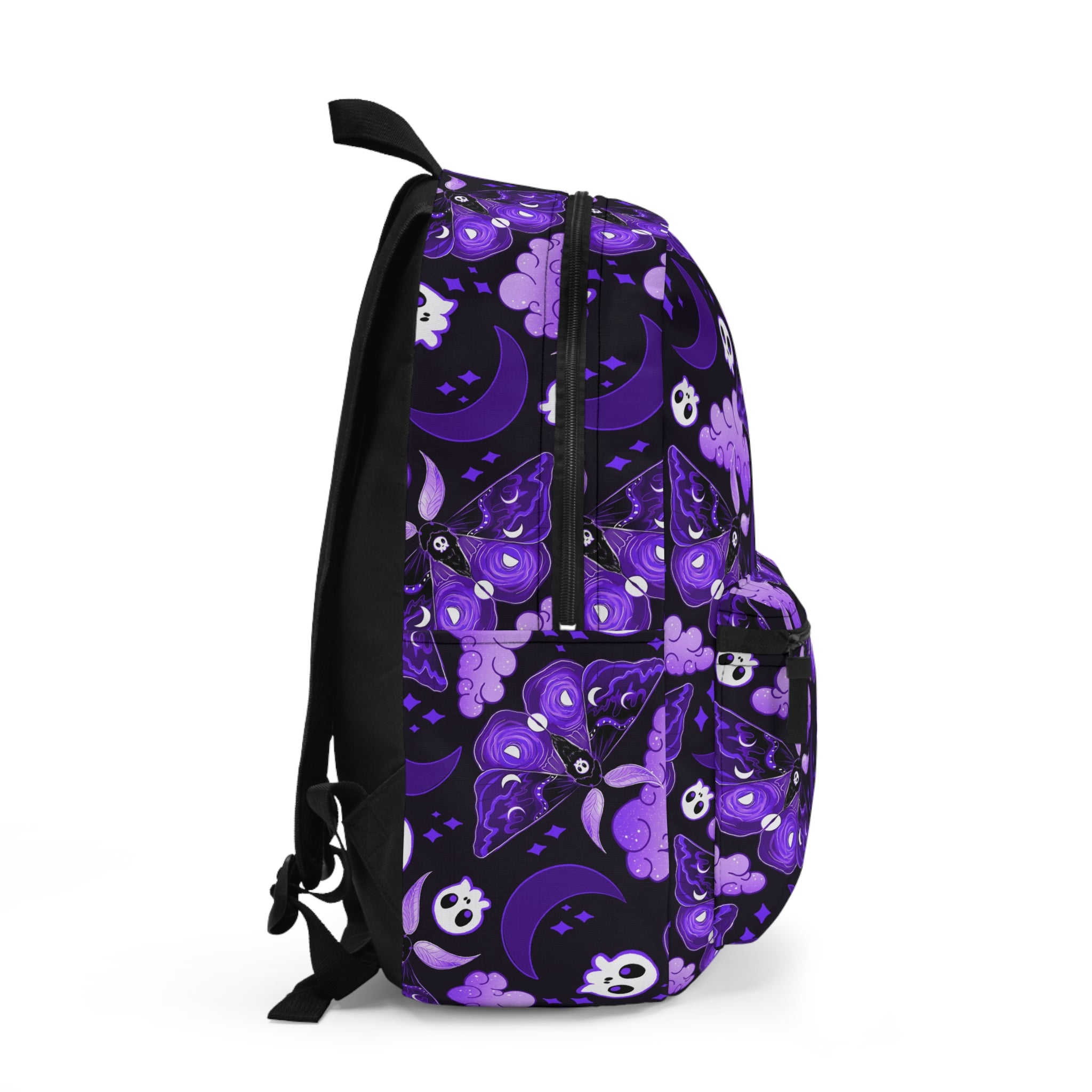 Purple Gothic Moth Backpack — Skull, Moon & Cloud Pattern