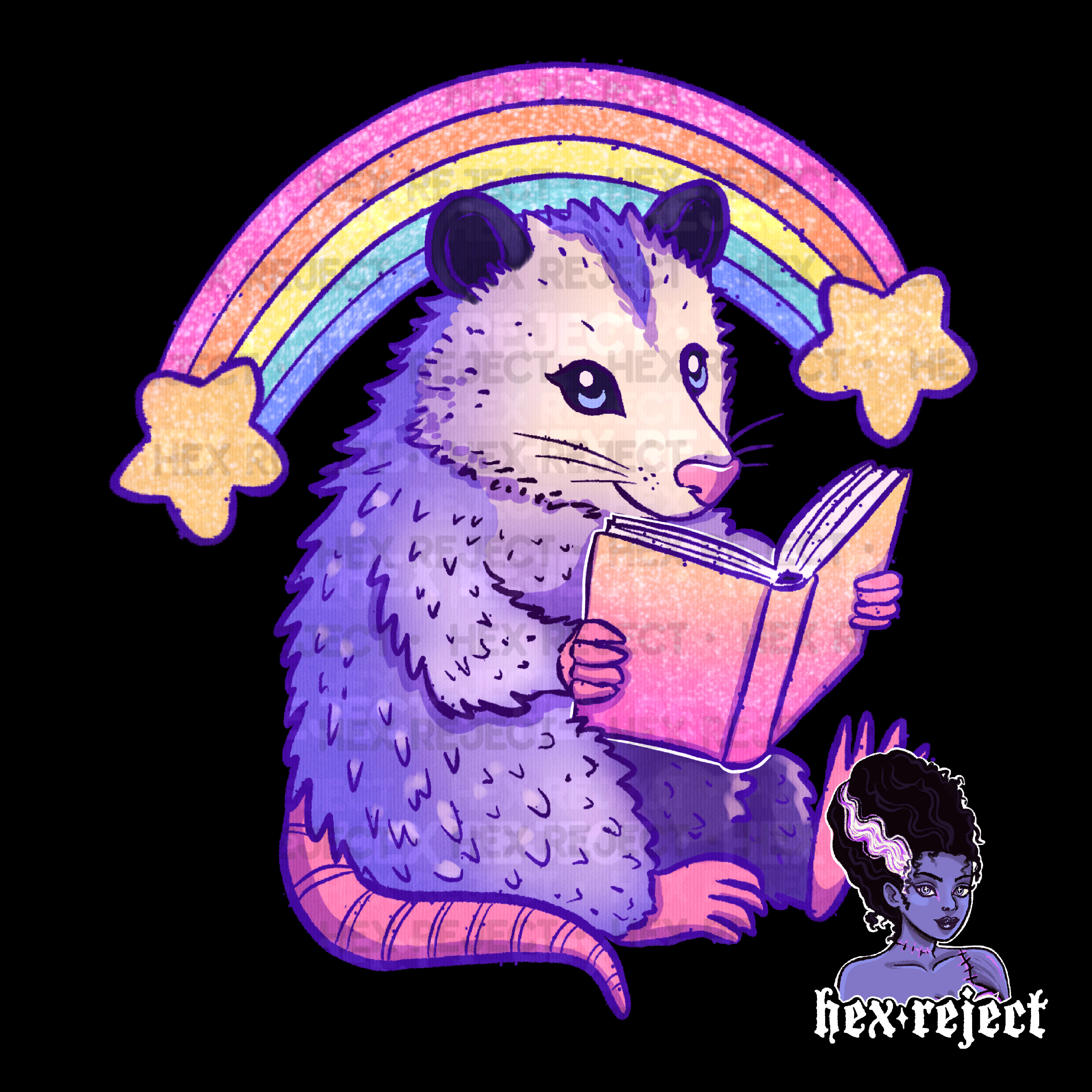 Trashy - reading raccoons and opossums - Seamless & png file - 14 days of yuck