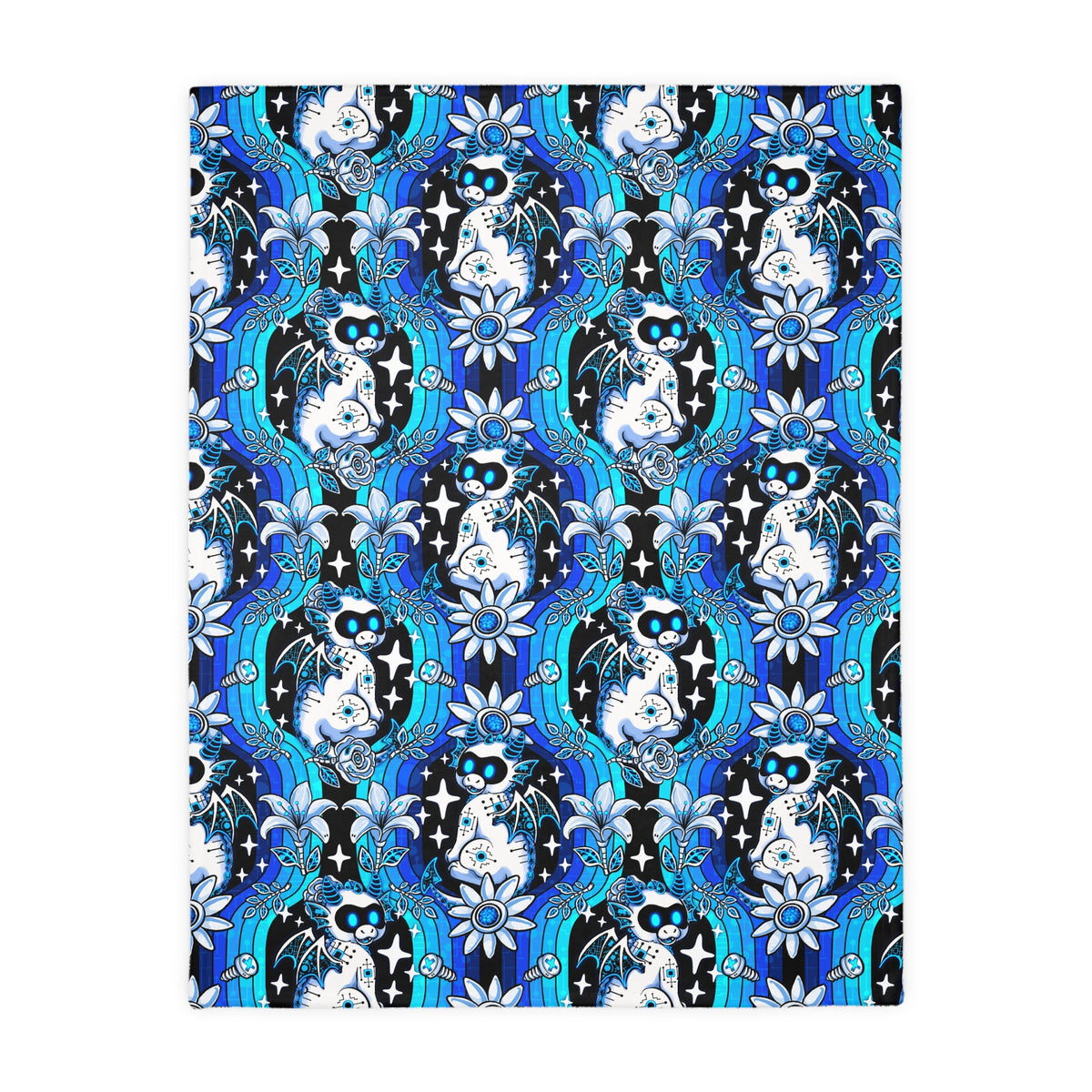 Mystic Robotic Dragon Moon Blanket — Reversible Blue Celestial Microfiber Throw