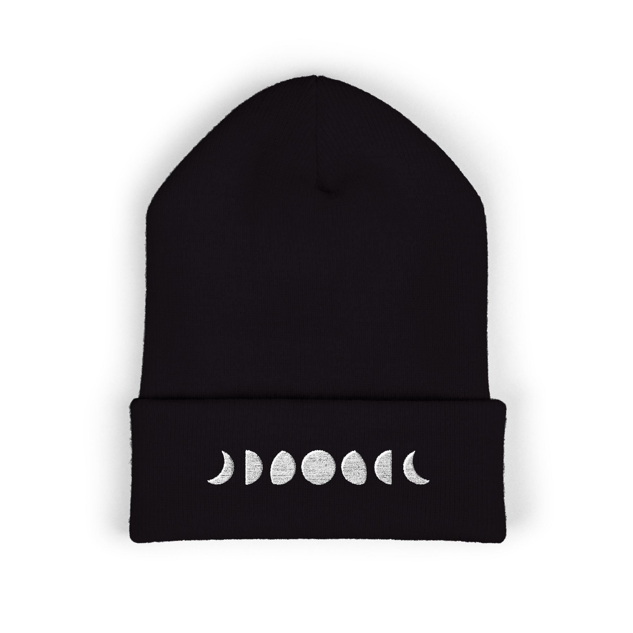 Moon Phases Cuffed Beanie | Stylish Embroidered Knit Hat