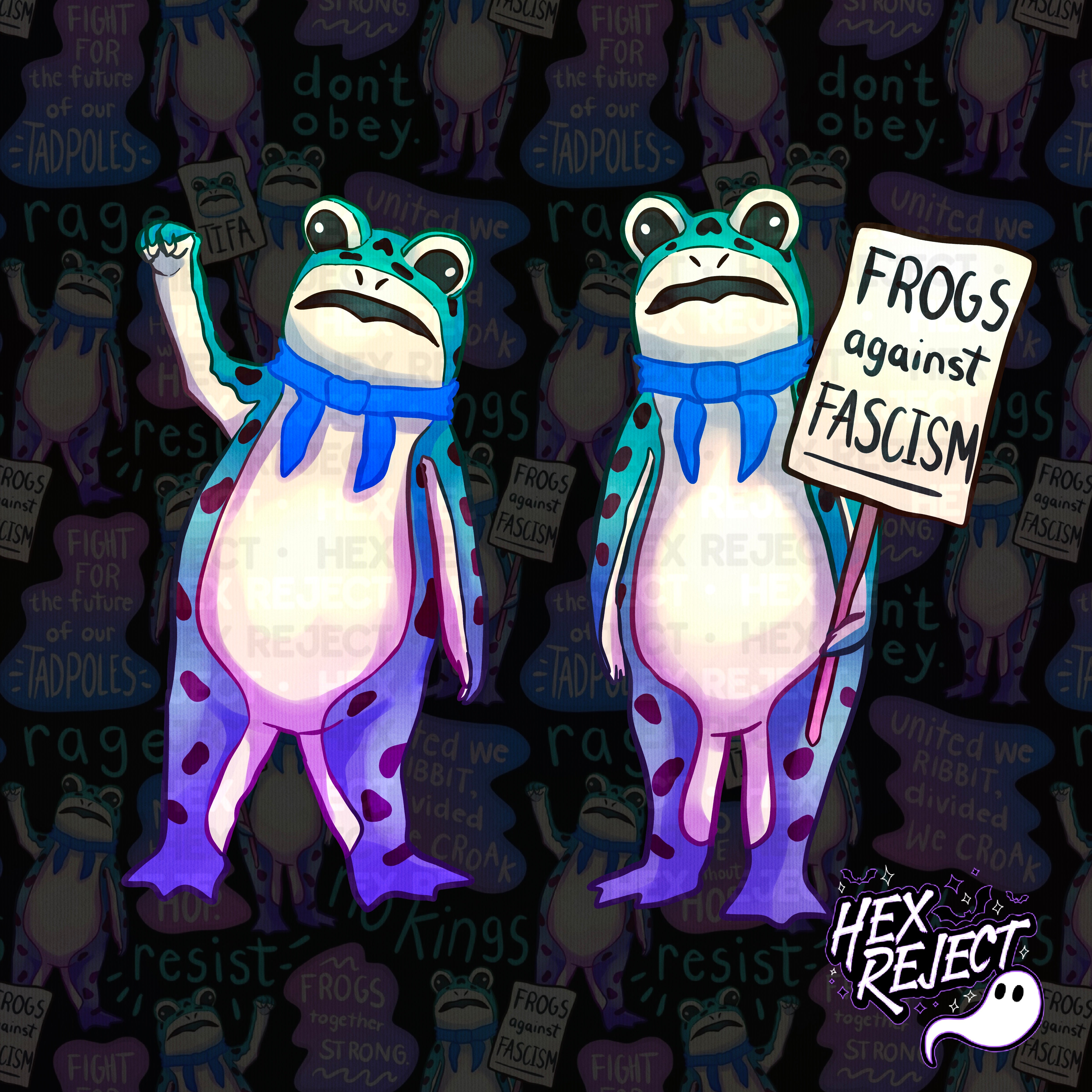 Portland Frog - antifa, antifascist, protest, human rights - Seamless & PNG files - Hextober 2025