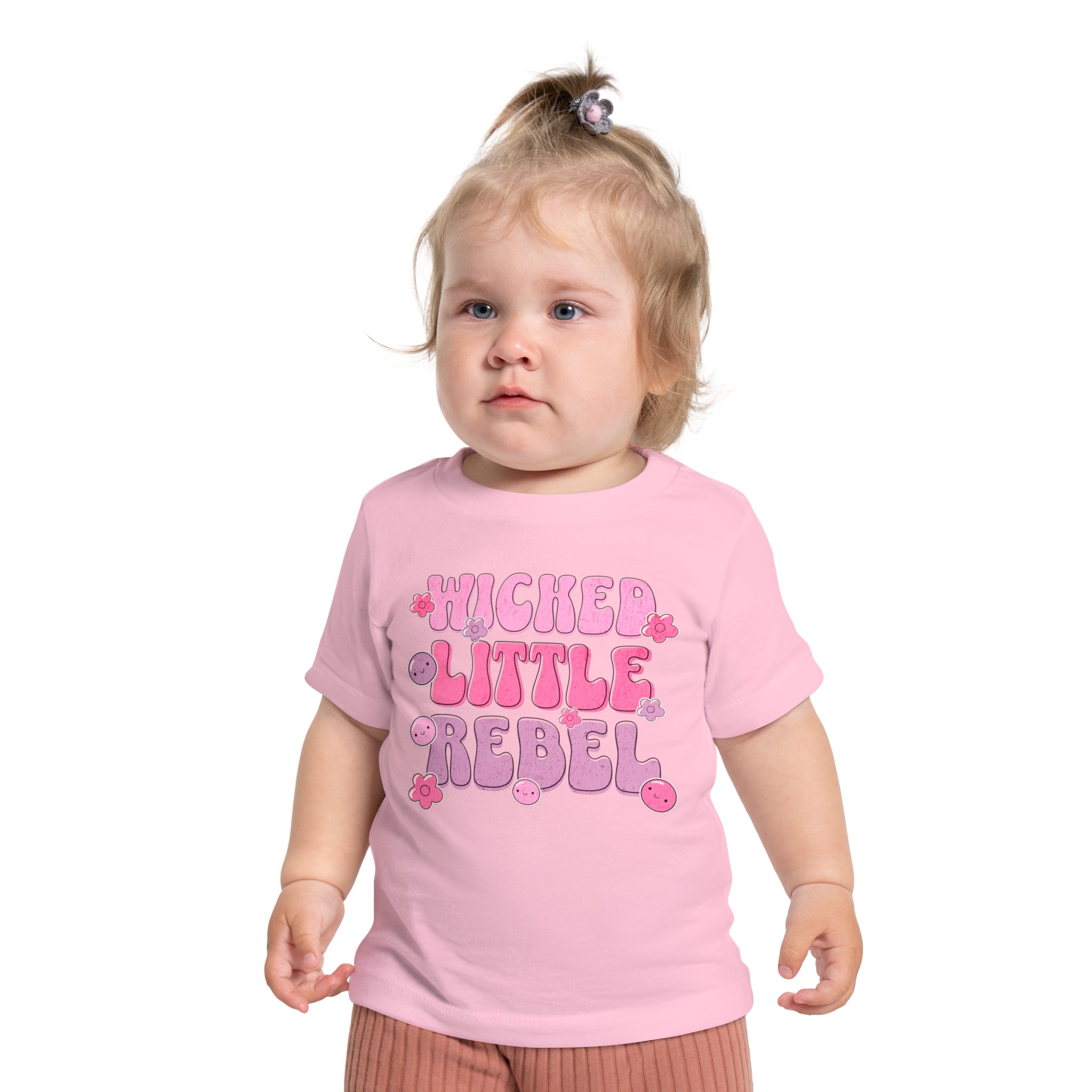 Baby T-Shirt — "Wicked Little Rebel" Pink Cute Graphic