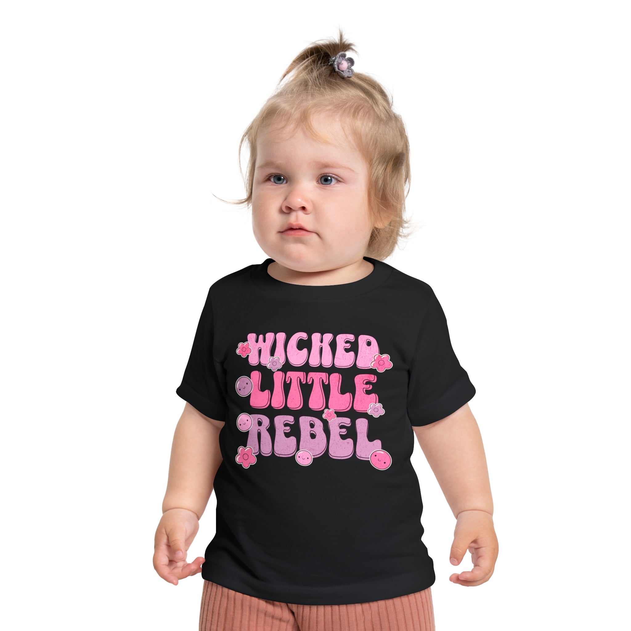 Baby T-Shirt — "Wicked Little Rebel" Pink Cute Graphic