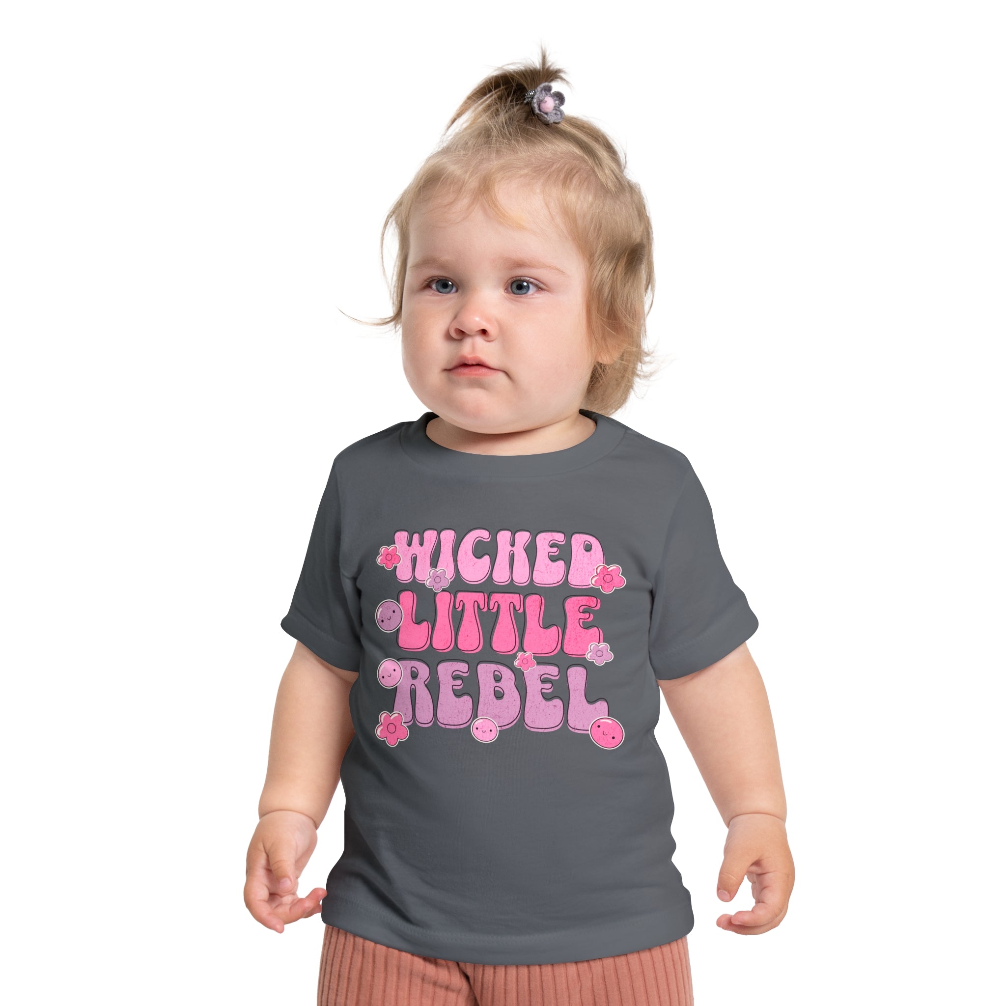 Baby T-Shirt — "Wicked Little Rebel" Pink Cute Graphic
