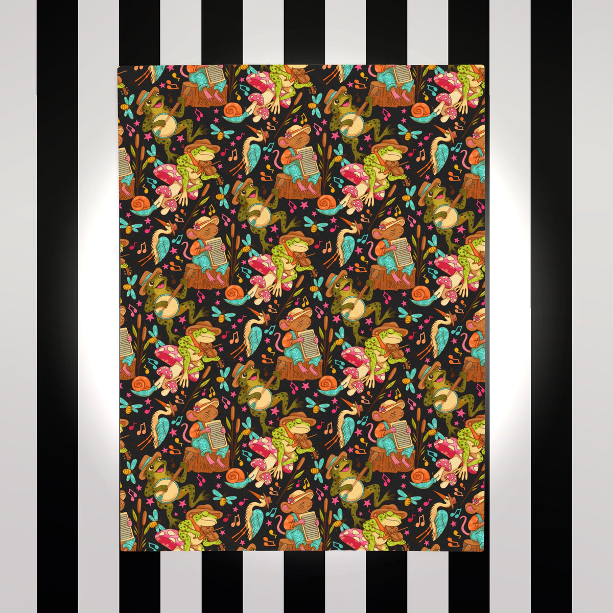 Swamp Jamboree Velveteen Plush Blanket — Colorful Frog Bluegrass Dopamine Band Pattern