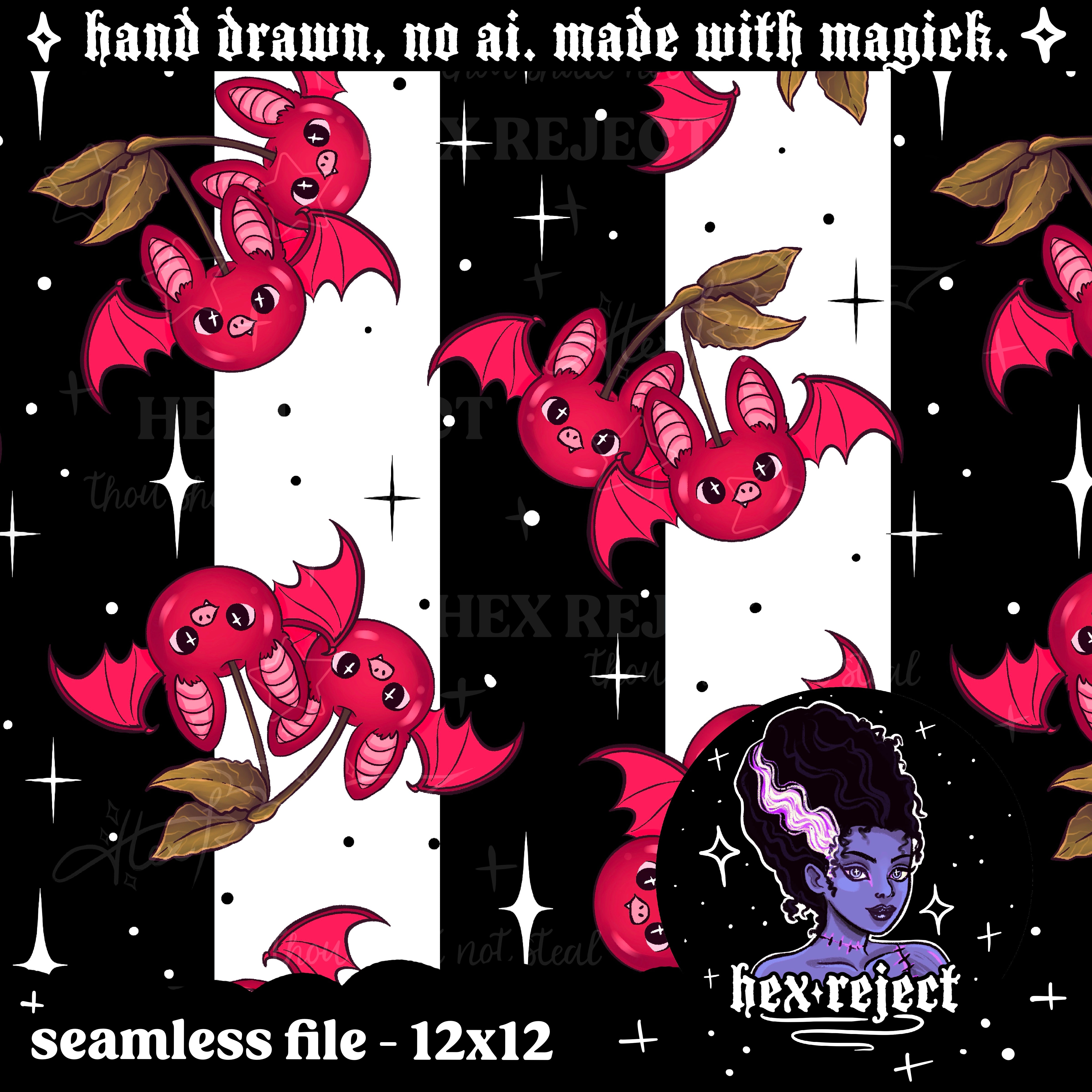 Cherry Fruit Bats - Revamp - Seamless & PNG files - Hextober 2025