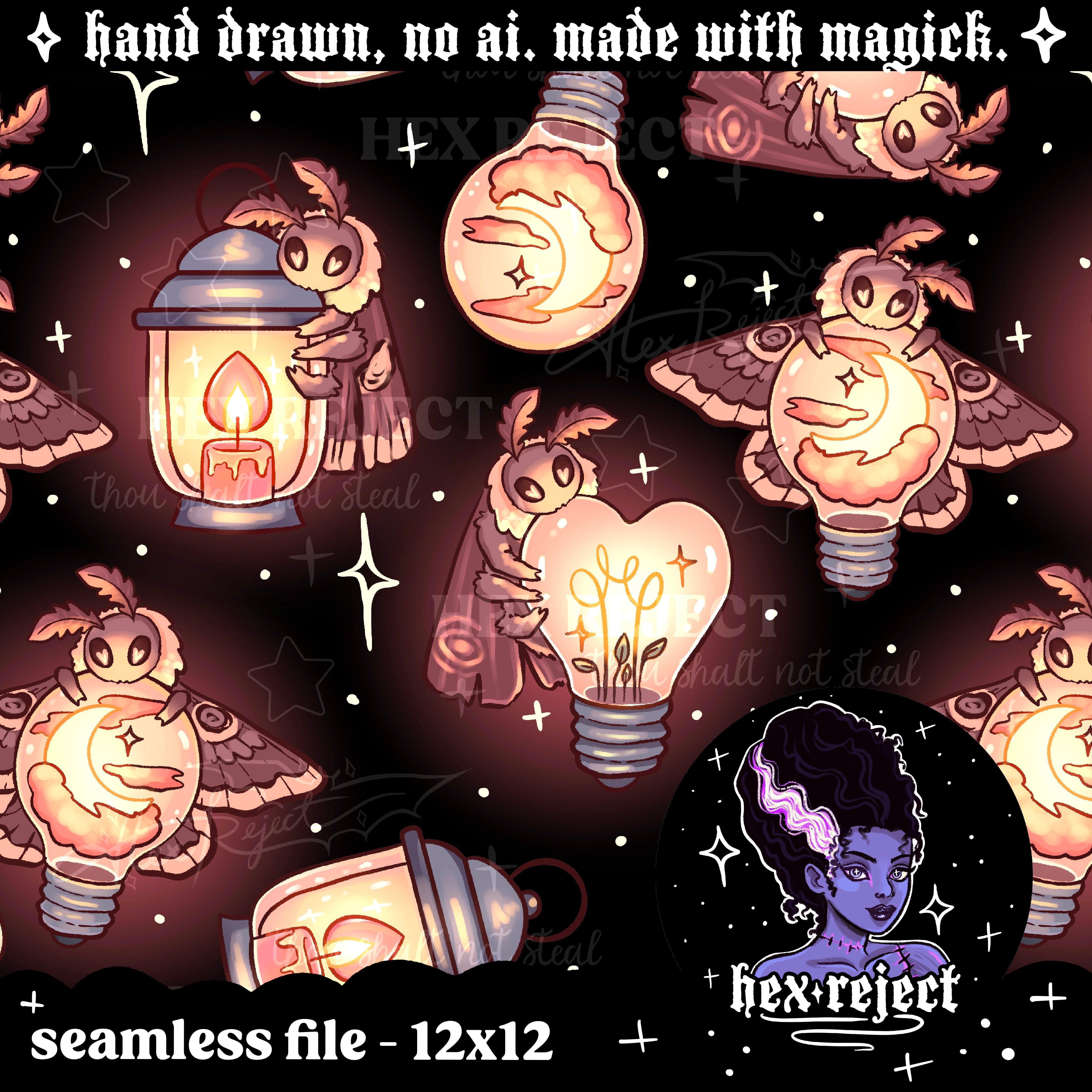 Moths - deLIGHTful - Seamless & PNG files - Hextober 2025
