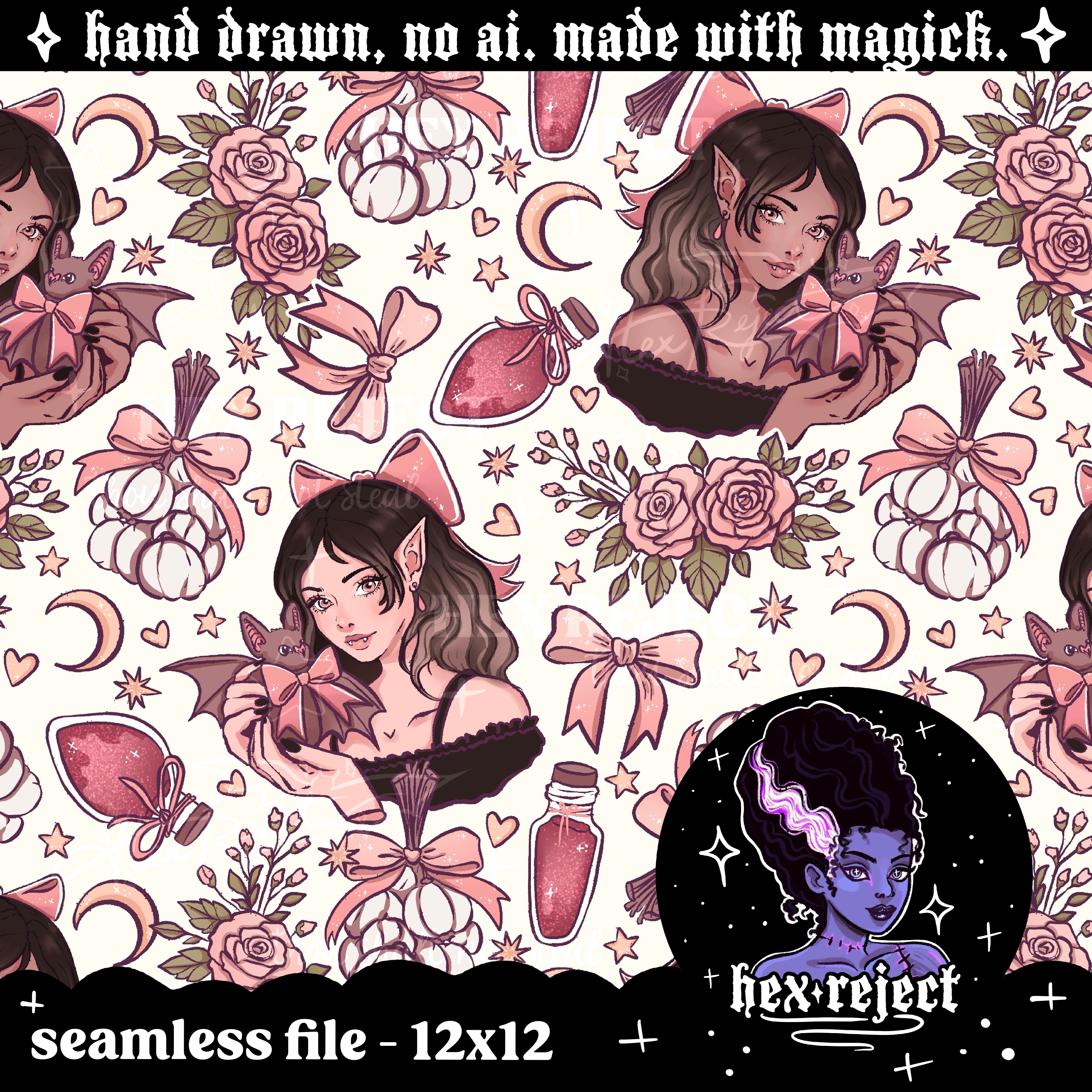 Coquette Vampire - Seamless & png files - 14 days of yuck