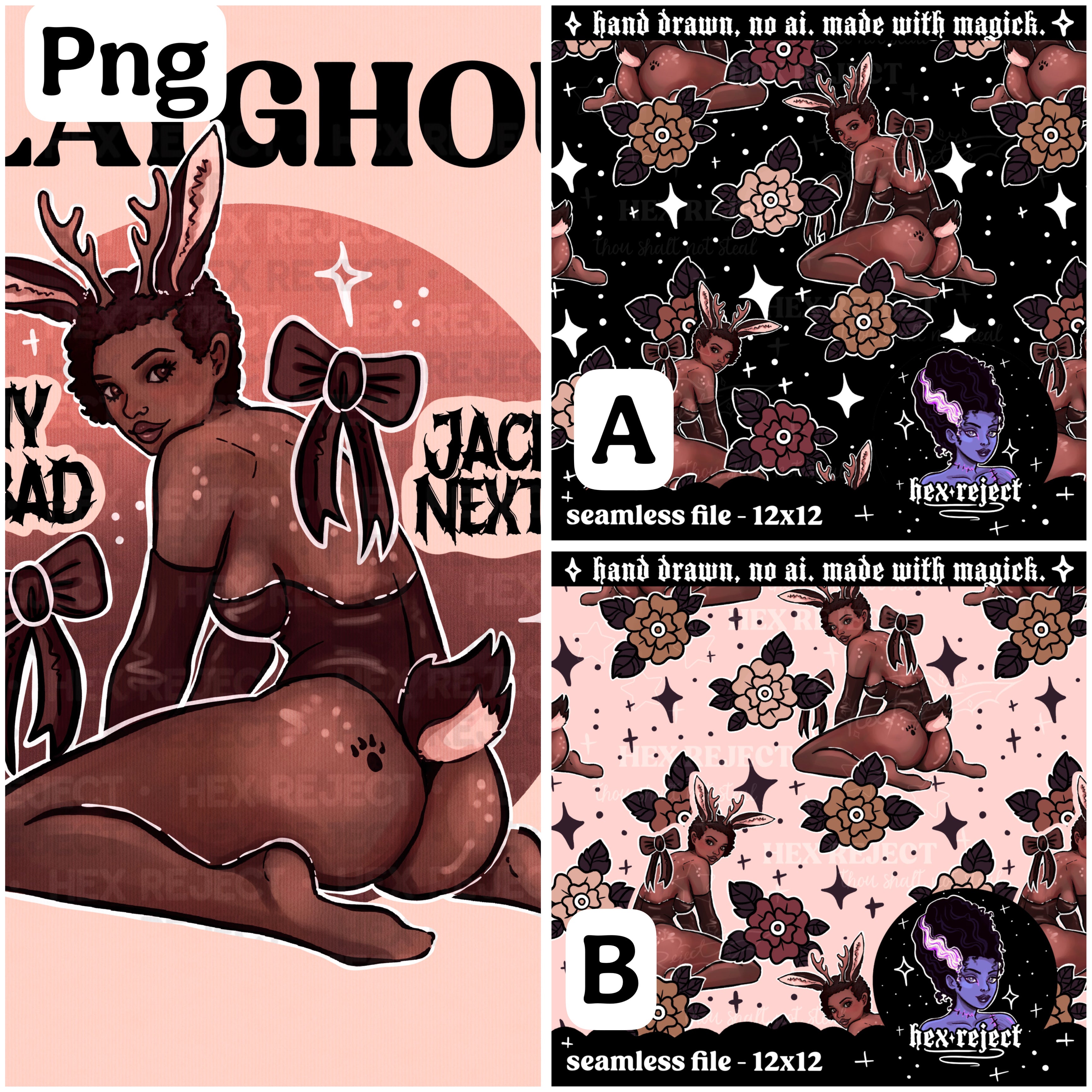 Jackalope PLAYGHOUL - cryptid - Seamless & PNG files - Hextober 2025