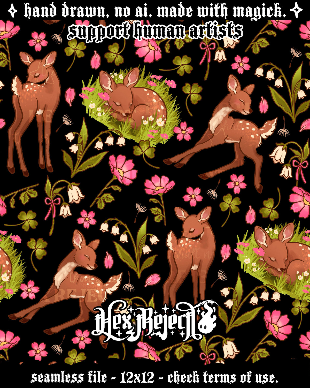 Day Nine - Bloom (Floral Fawn/Deer) : Hextober - Seamless file