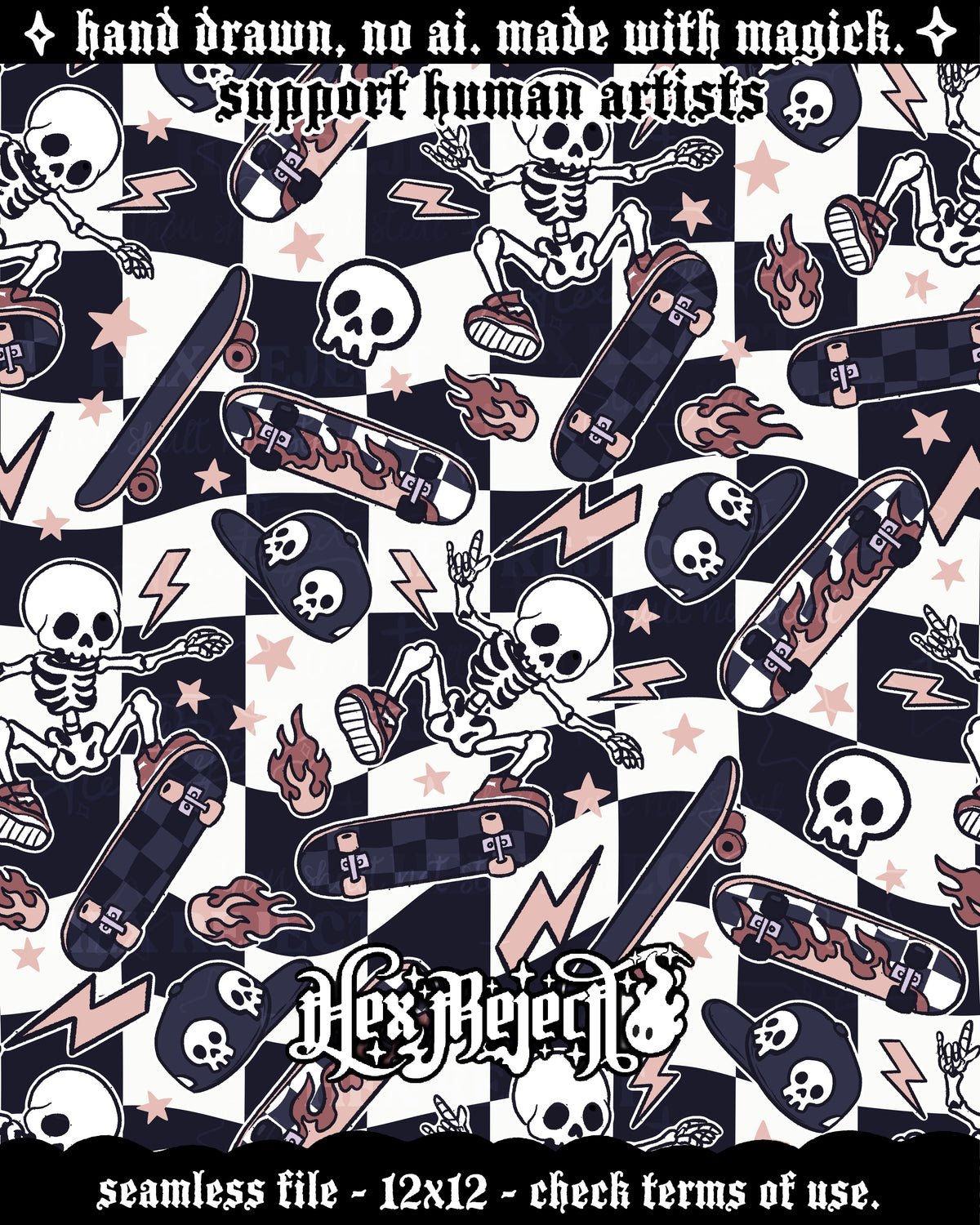 Day Thirteen - Skelly Skater : Hextober - Seamless file