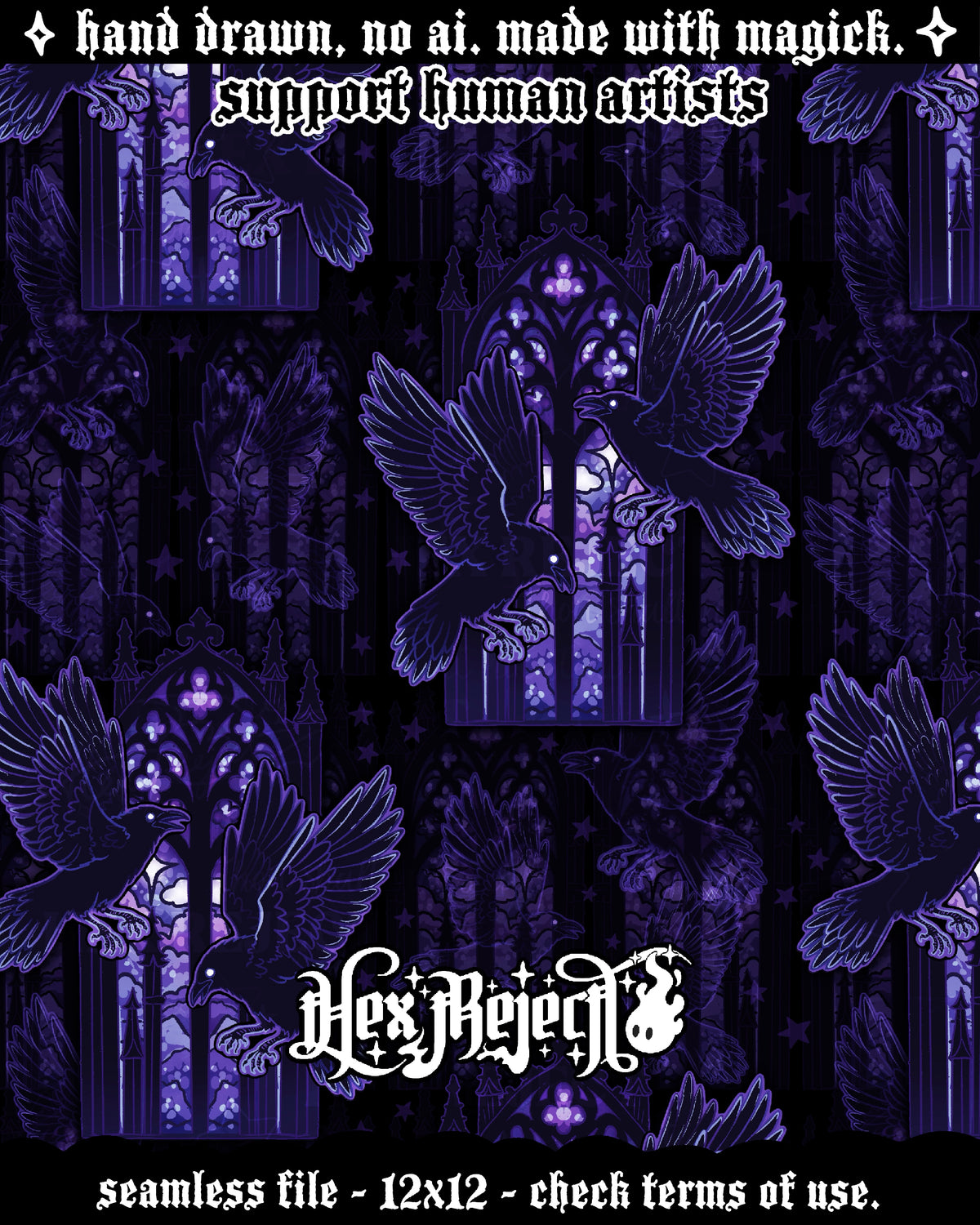 Day Fourteen - Bird - Muninn & Huginn Ravens: Hextober - Seamless file