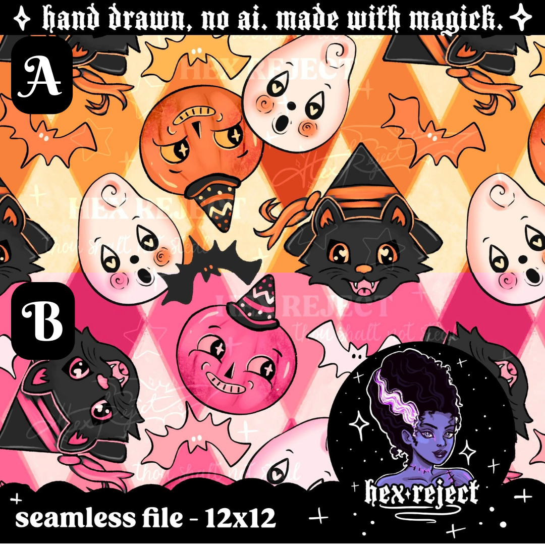 Vintage Hallow V-Day - Seamless & PNG files - Hexmas Advent Calendar - Day 14