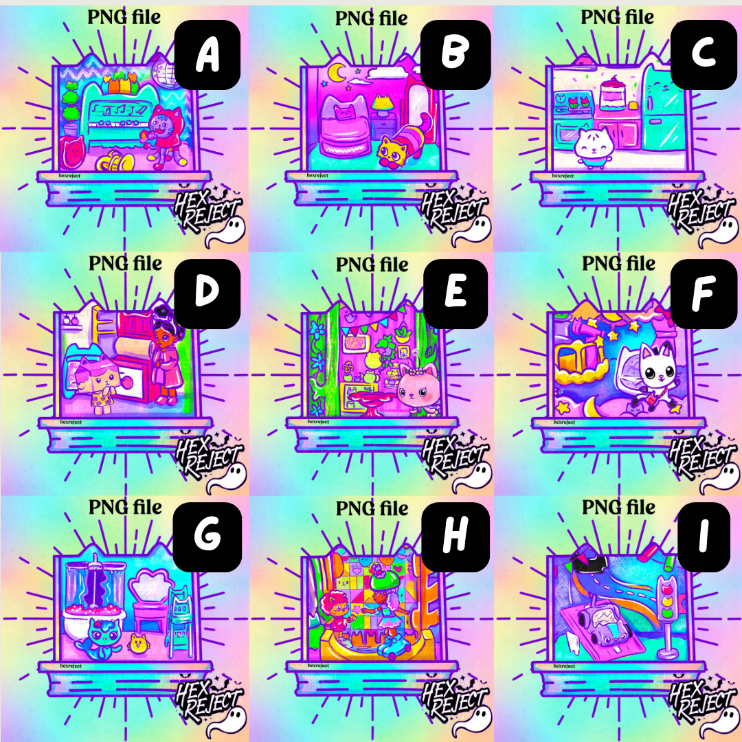 Cat Dollhouse Individual Rooms - PNG / Sub file
