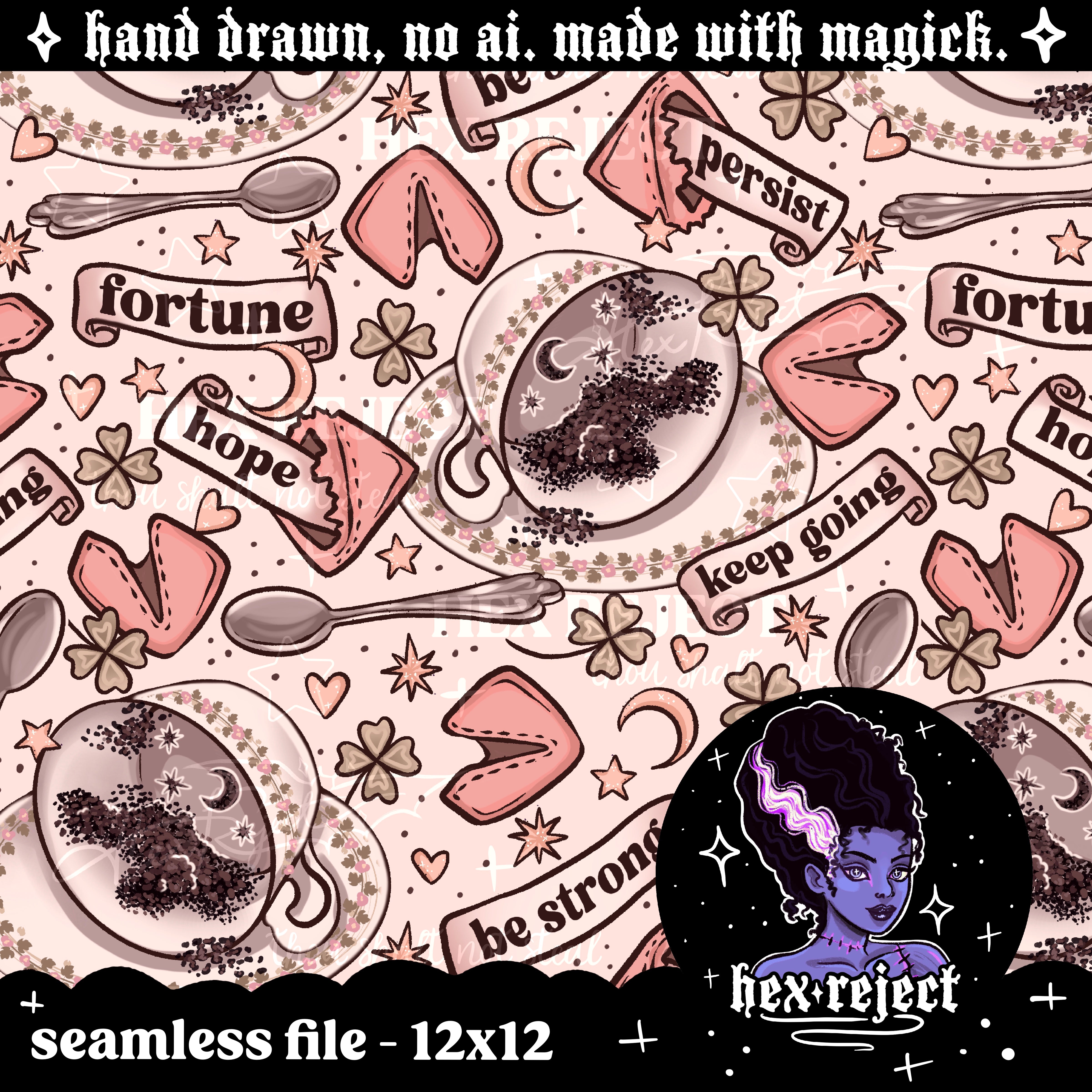 Fortune - tea leaves - Seamless & png files - 14 days of yuck