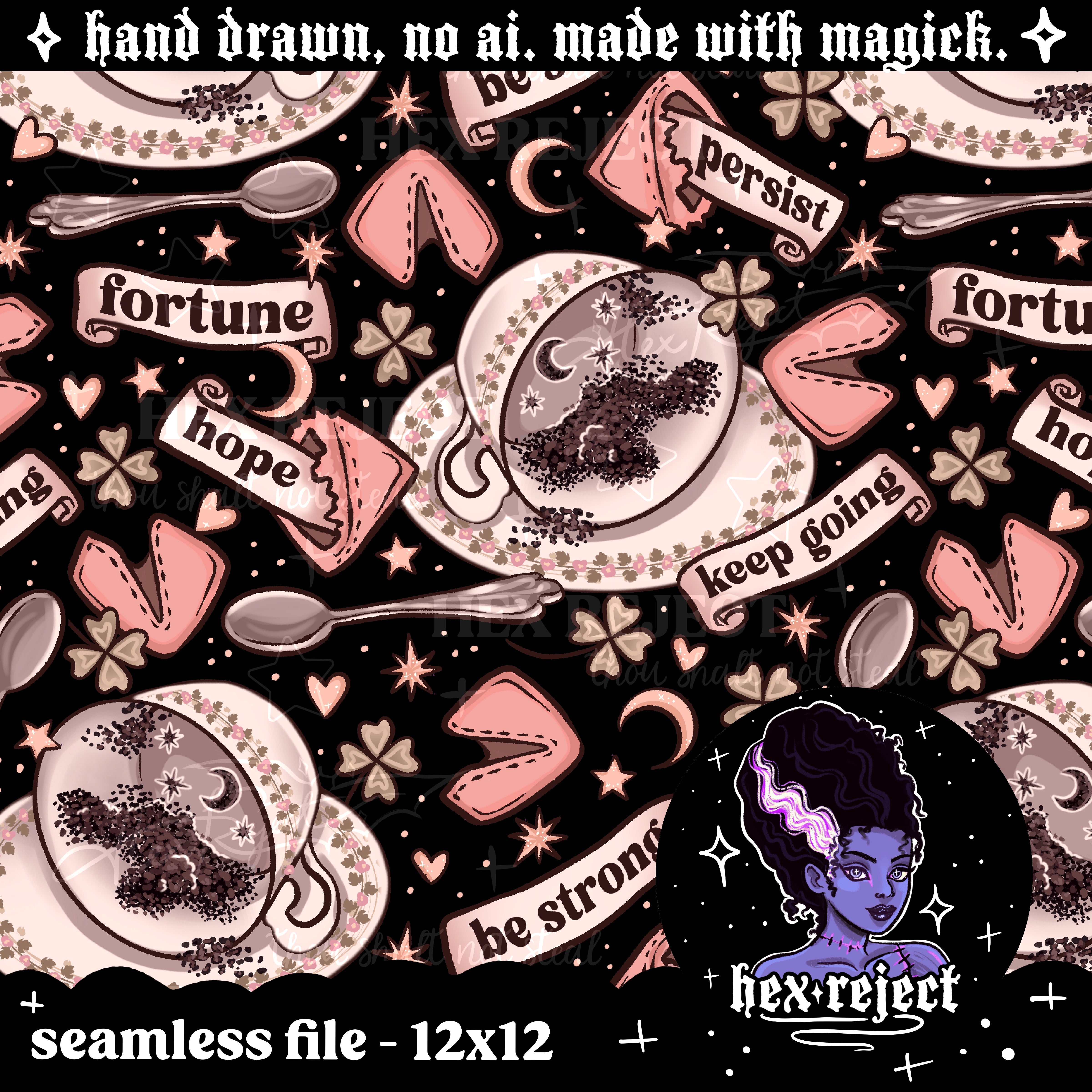 Fortune - tea leaves - Seamless & png files - 14 days of yuck