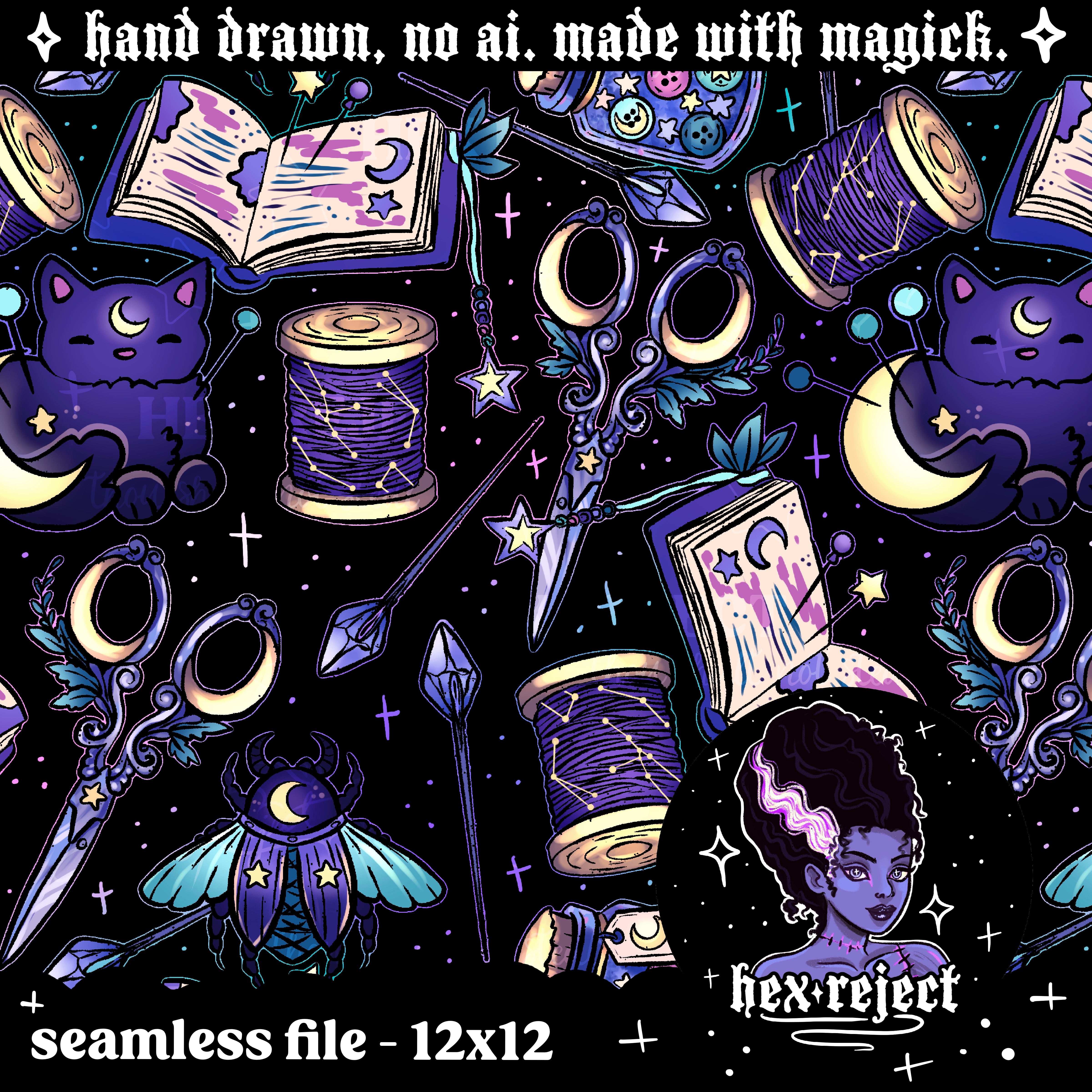 Whimsical sewist - Seamless & png file - 14 days of yuck