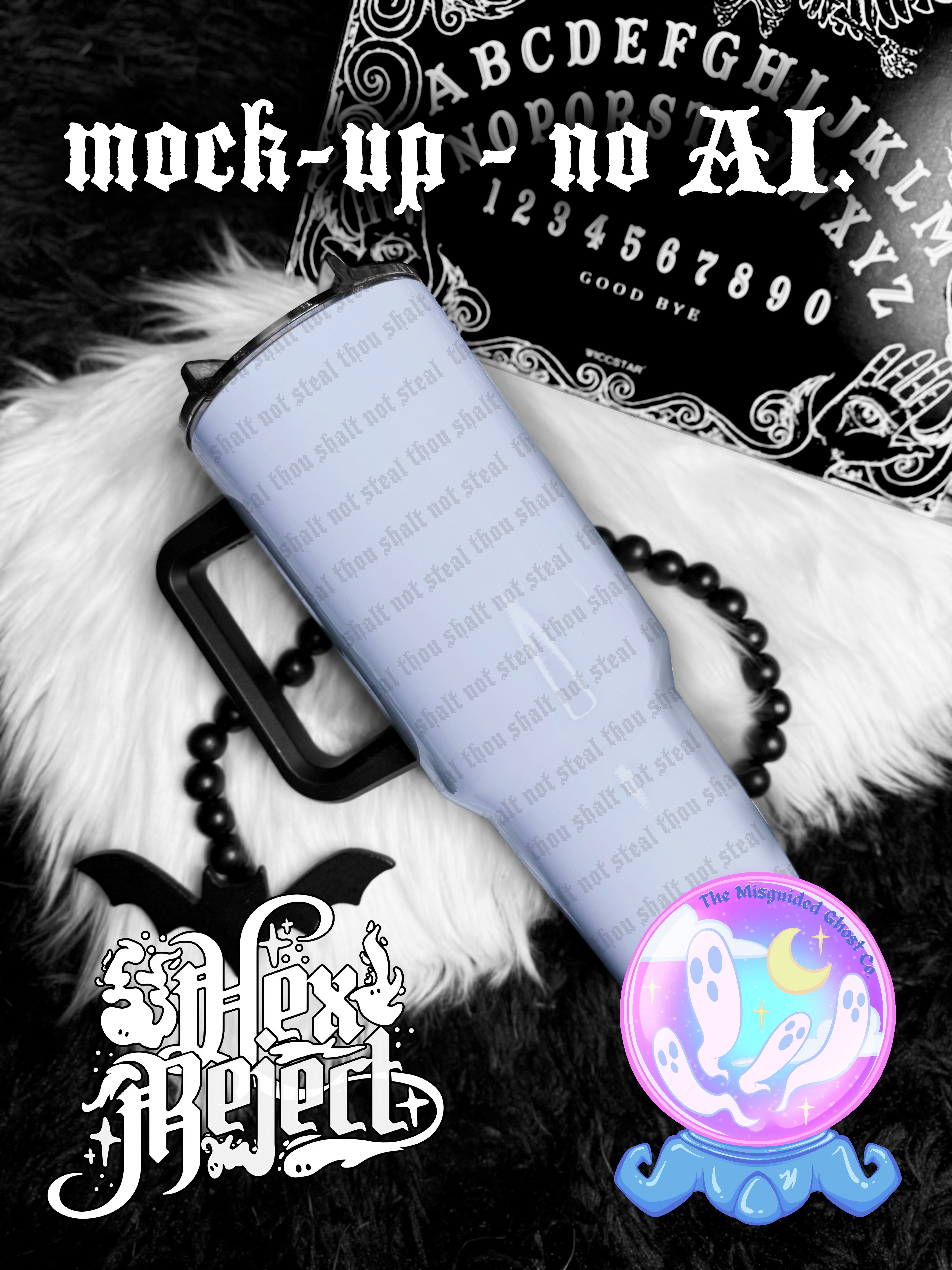40 oz. Tumbler Mock-up. No AI. Spooky, Halloween, Goth, Gothic, Bats, Ouija, Witchy. Procreate & Canva Templates. Instructions included.
