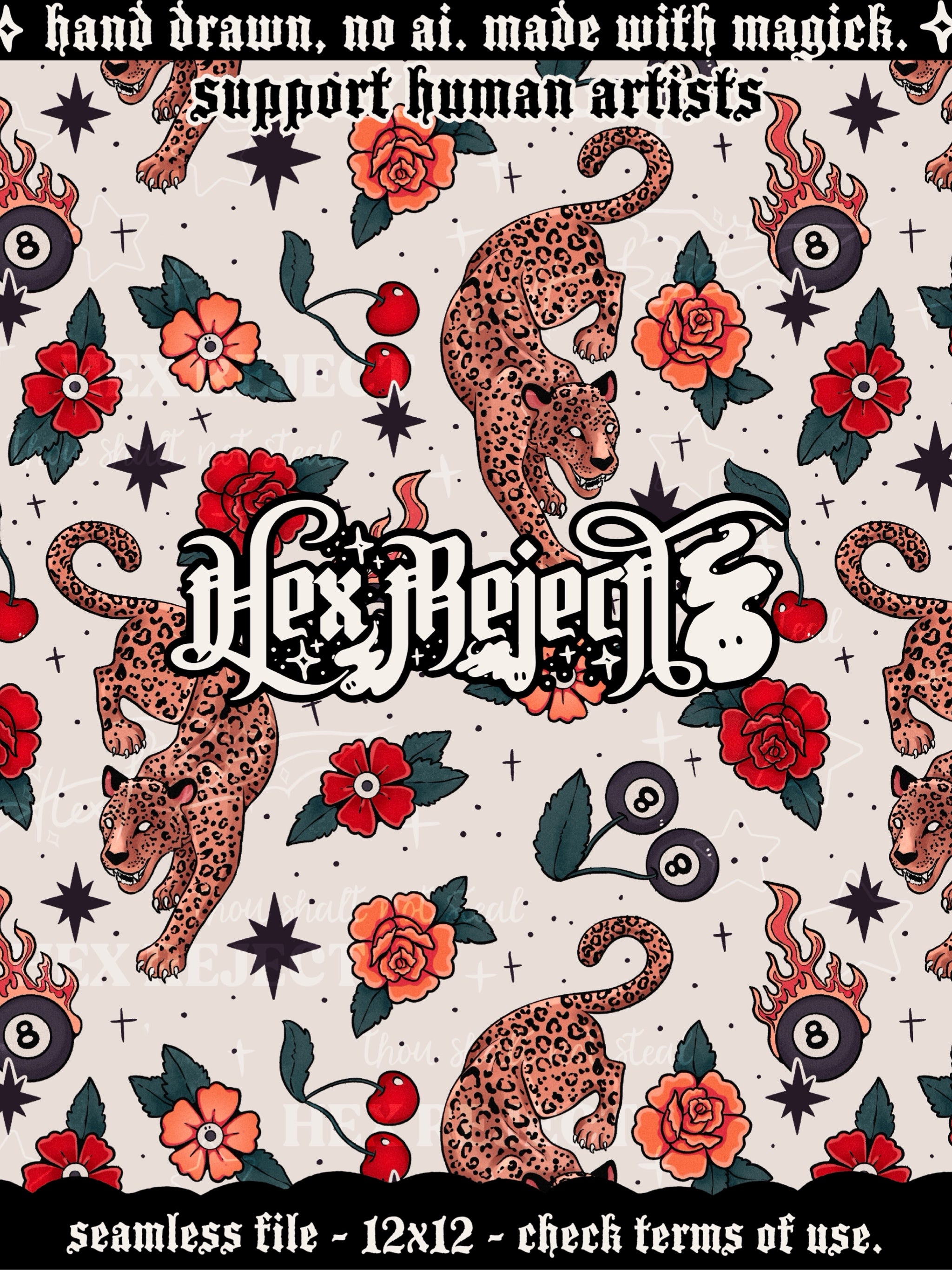 Semi-Exclusive Traditional Tattoo Leopard - light cream background - Seamless File
