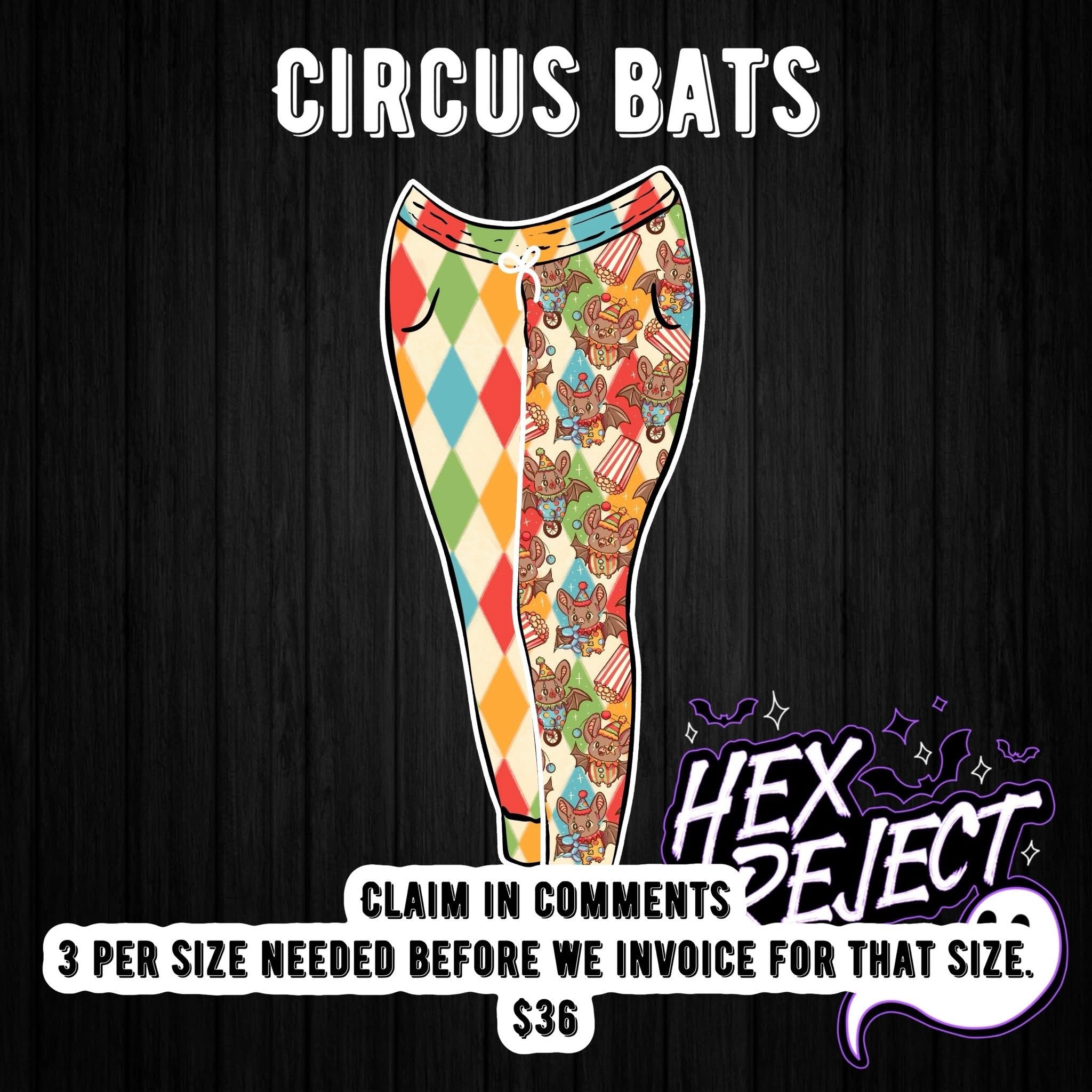 Circus Bats joggers - preorder ships by mid-may (claim thread)
