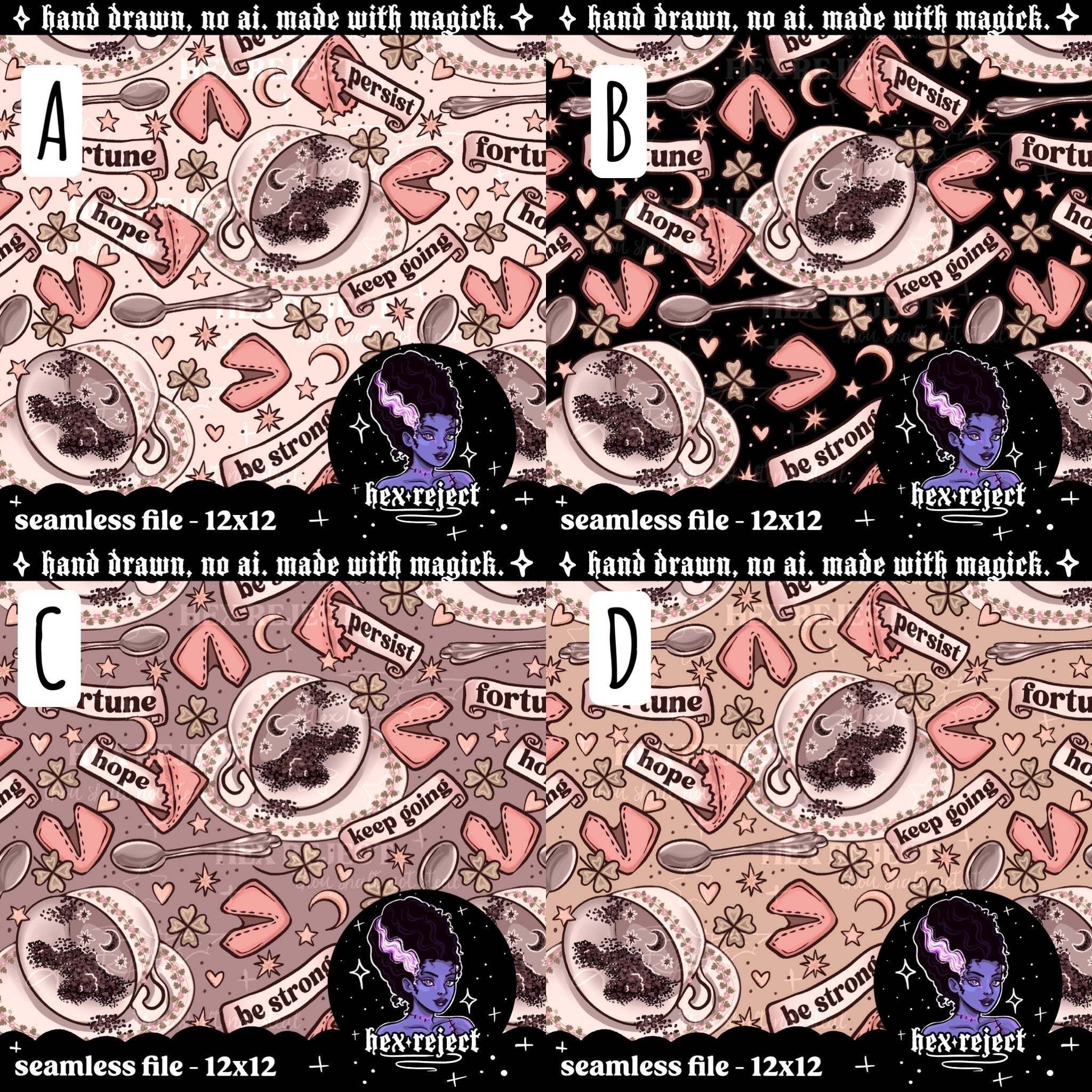 Fortune - tea leaves - Seamless & png files - 14 days of yuck