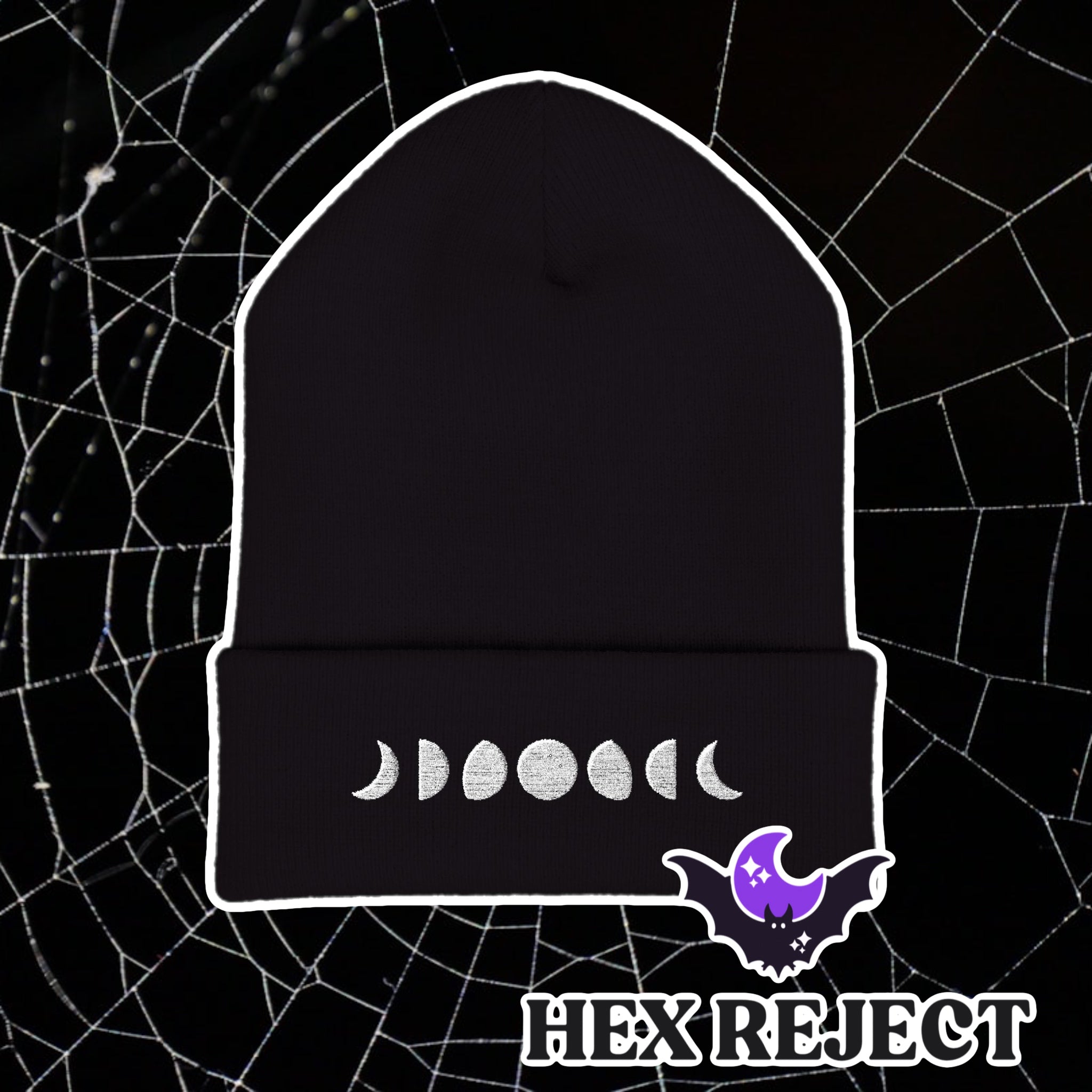 Moon Phases Cuffed Beanie | Stylish Embroidered Knit Hat