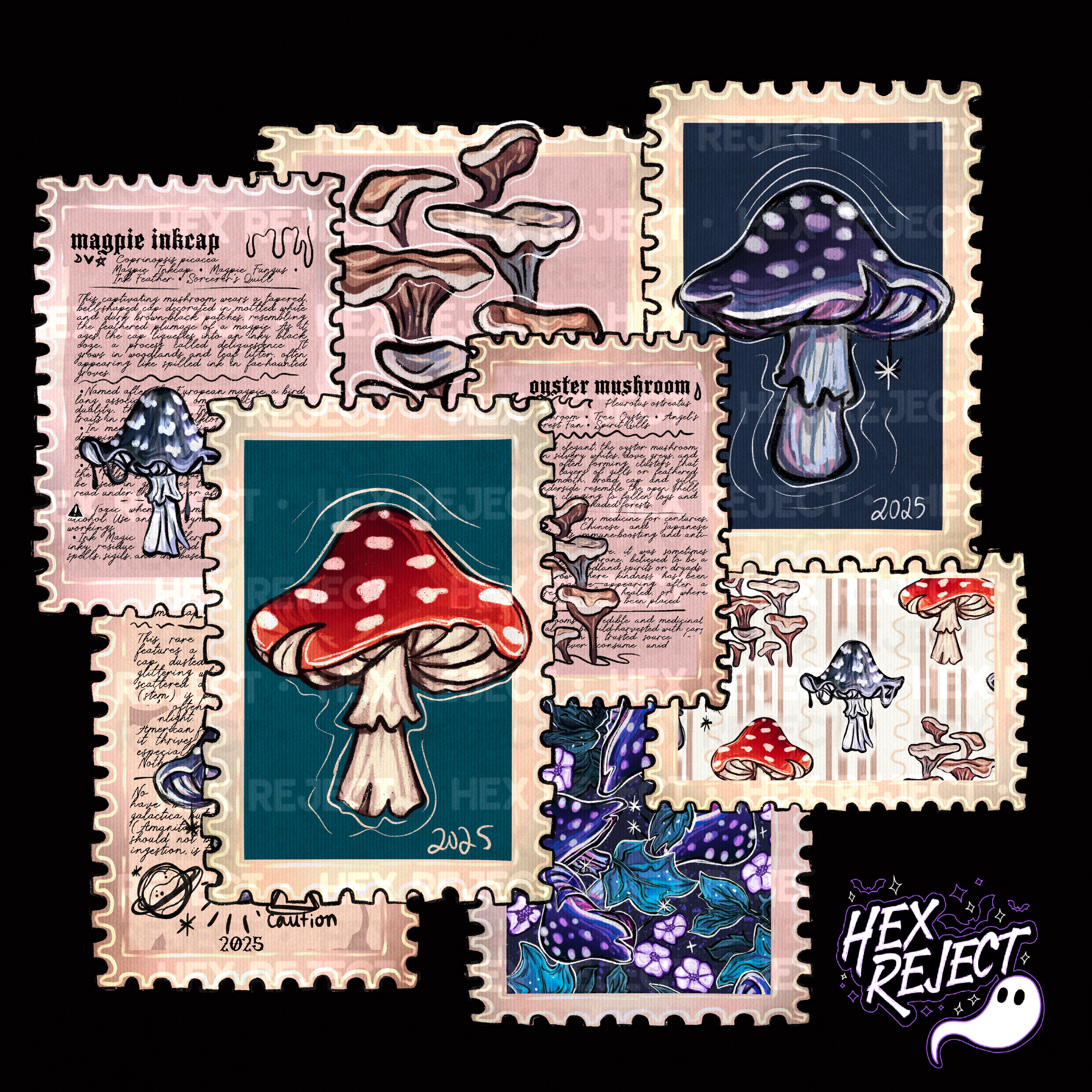 vintage mushrooms stamps - png / sub file